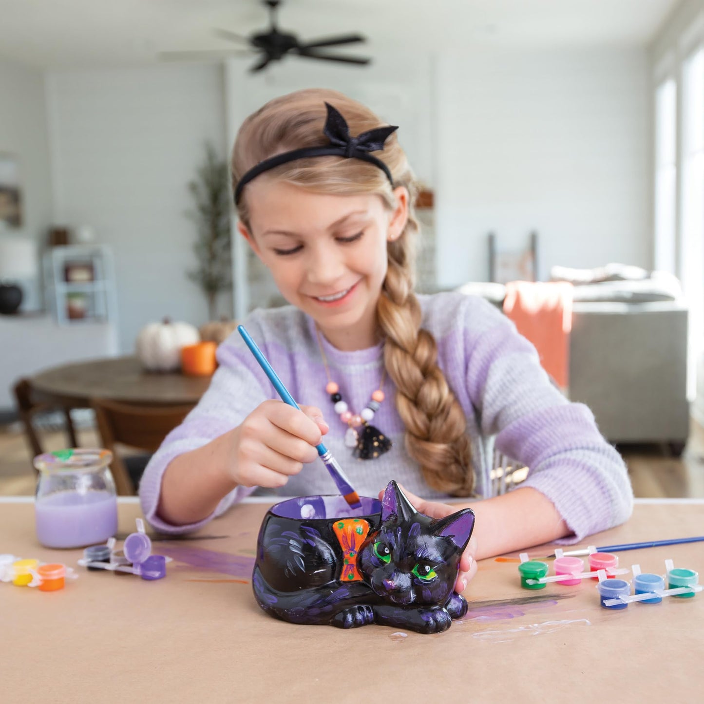 MindWare Paint Your Own Cat Dish – Ceramic Painting Kit with 12 Paints & 2 Brushes