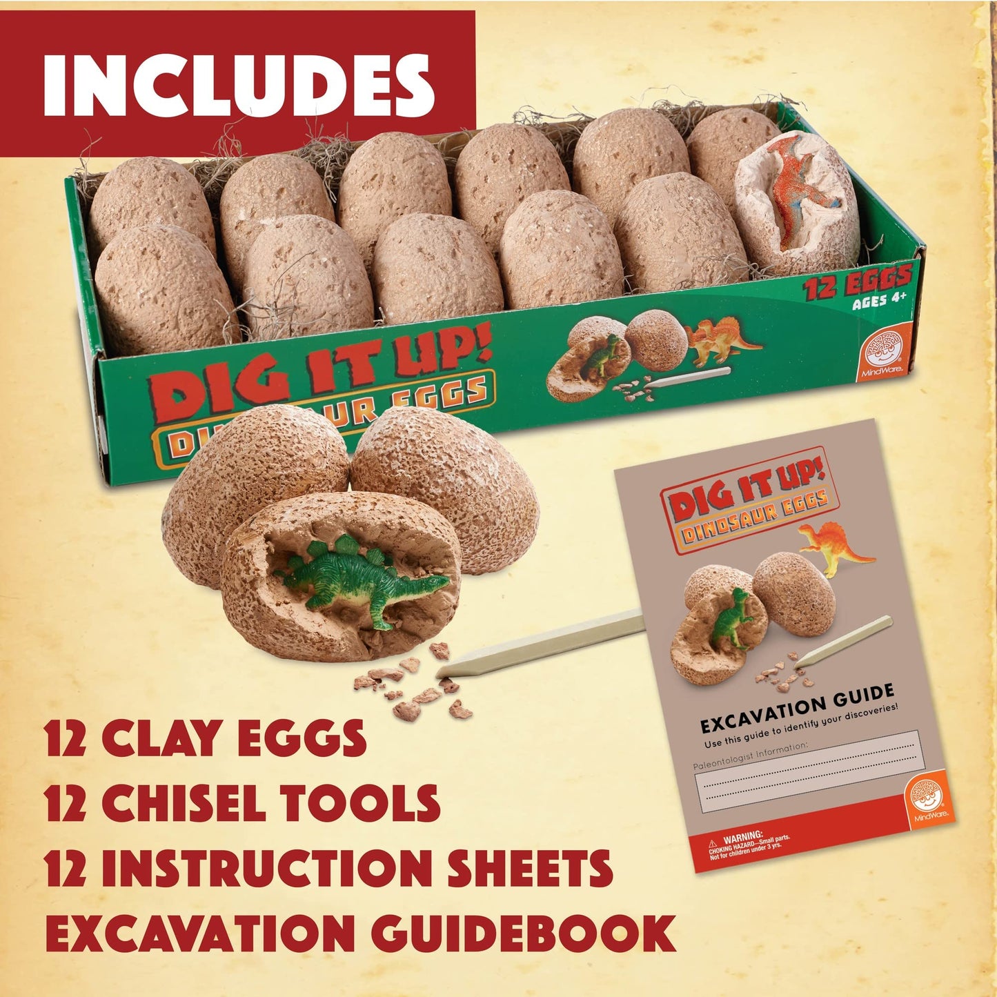 MindWare Dig It Up! Dinosaur Eggs – Hands-On Excavation Kit for Kids