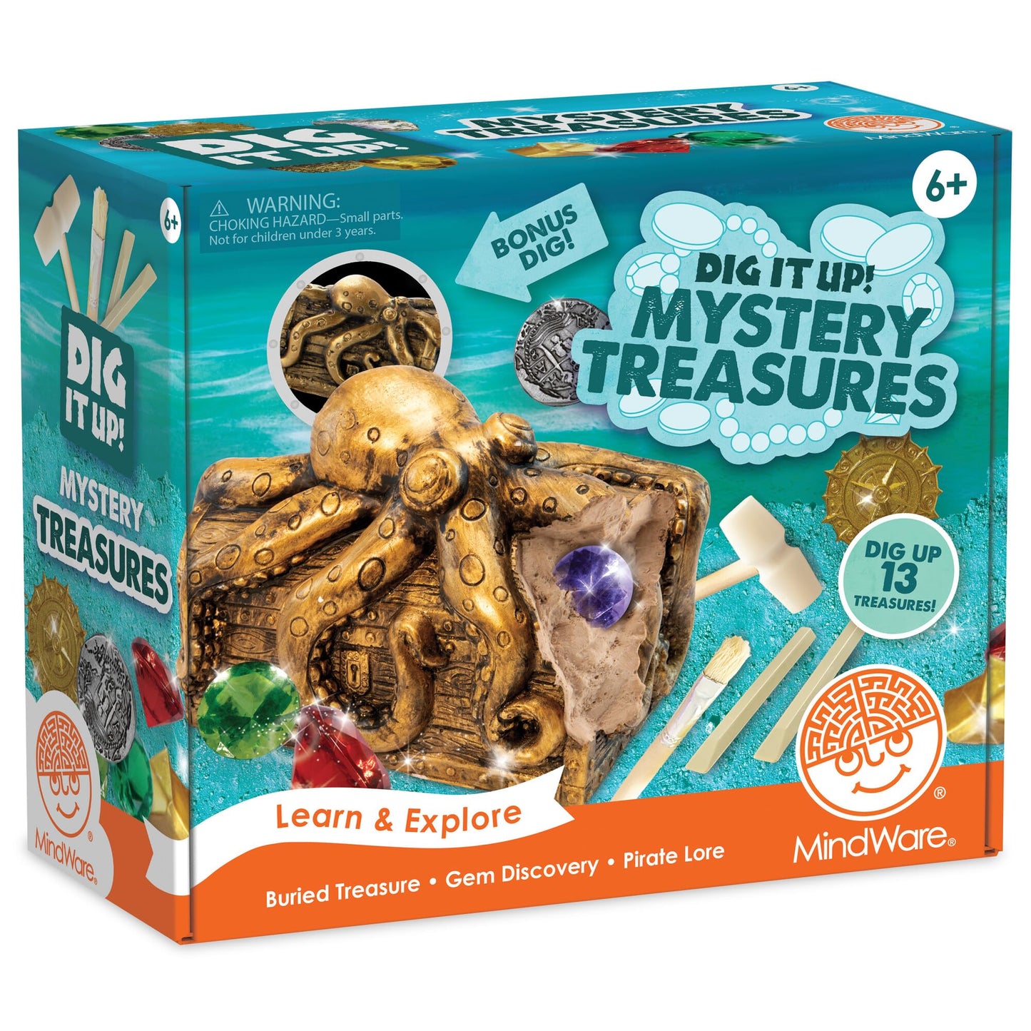 MindWare Dig It Up! Giant Pirate Treasure Chest – 13 Discoveries + Poster