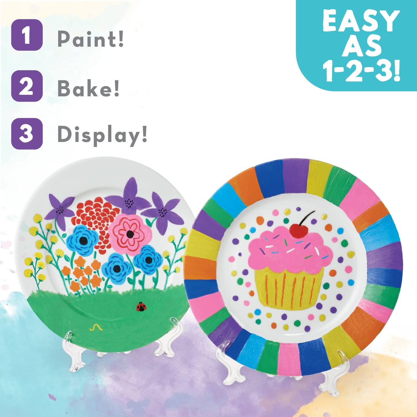 MindWare Paint Your Own Porcelain Plates Kit – 2 Plates, 12 Paints, 2 Brushes, 2 Stands