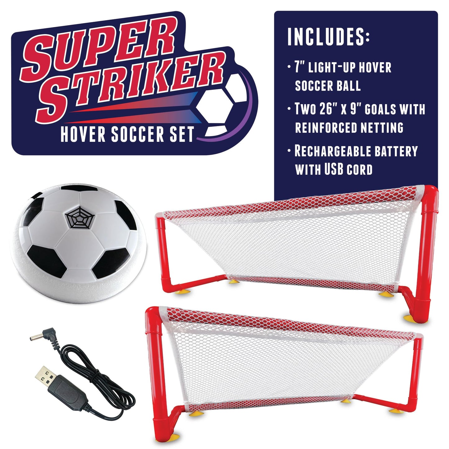 MindWare Super Striker Hover Soccer Ball Set — Indoor LED Soccer for Kids 3+ | USB Charger & 2 Nets