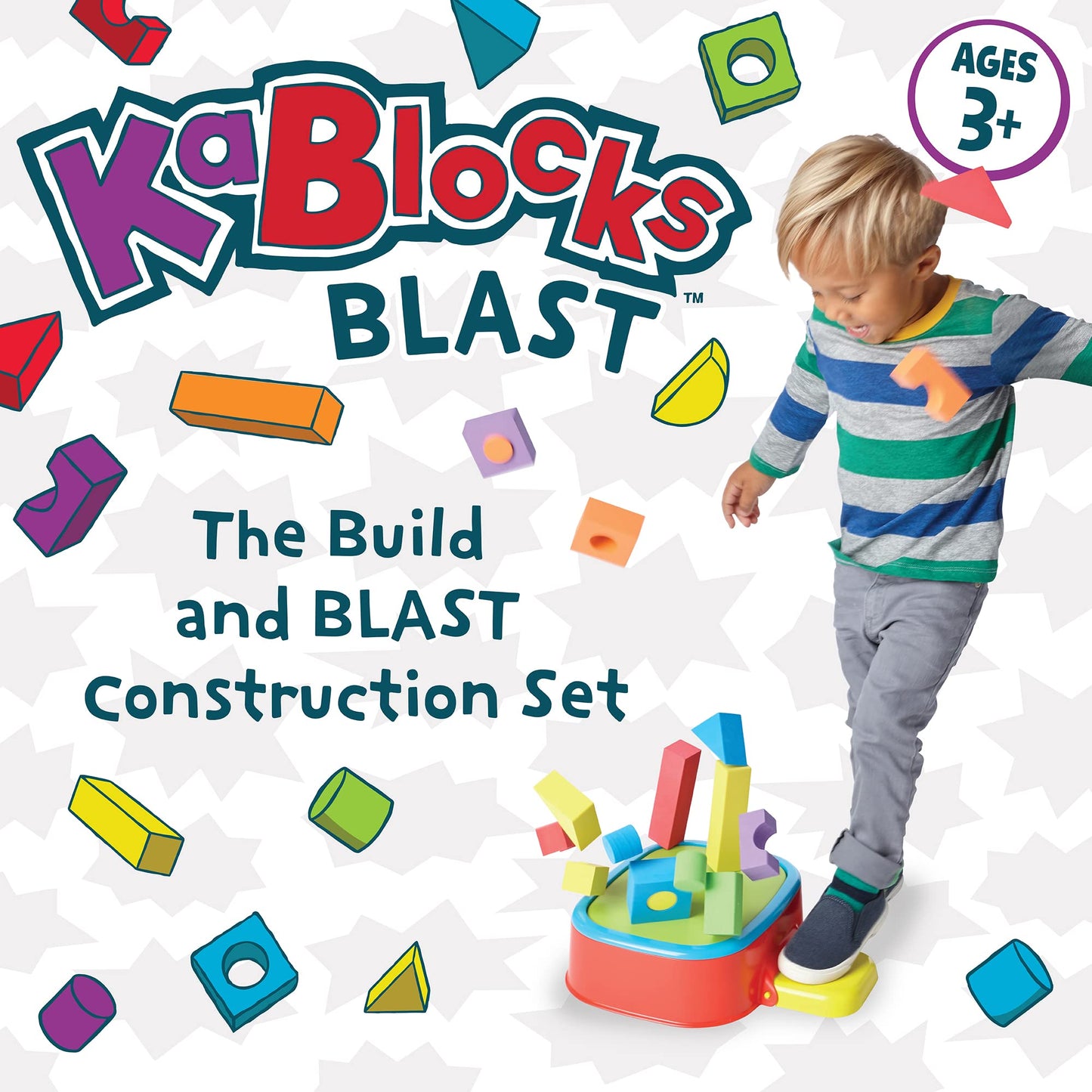 MindWare KaBlocks Blast – 30 Foam Blocks, 2 Launch Blocks, Platform & Kaboom Launch Pad (Ages 3+)