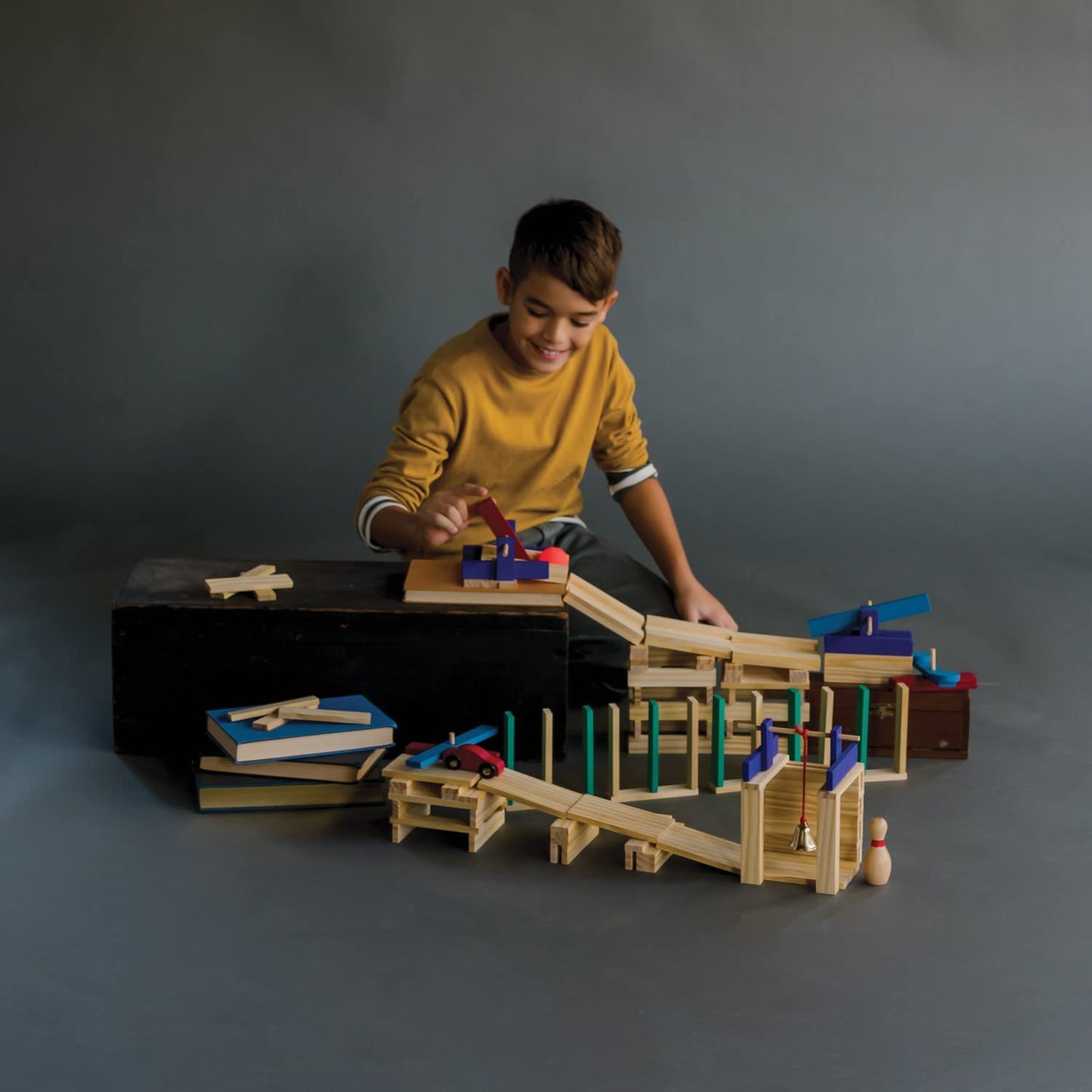 MindWare KEVA Contraptions Reactions Planks — 178 Building Planks (191-Piece) Marble Run Kit for Ages 7+