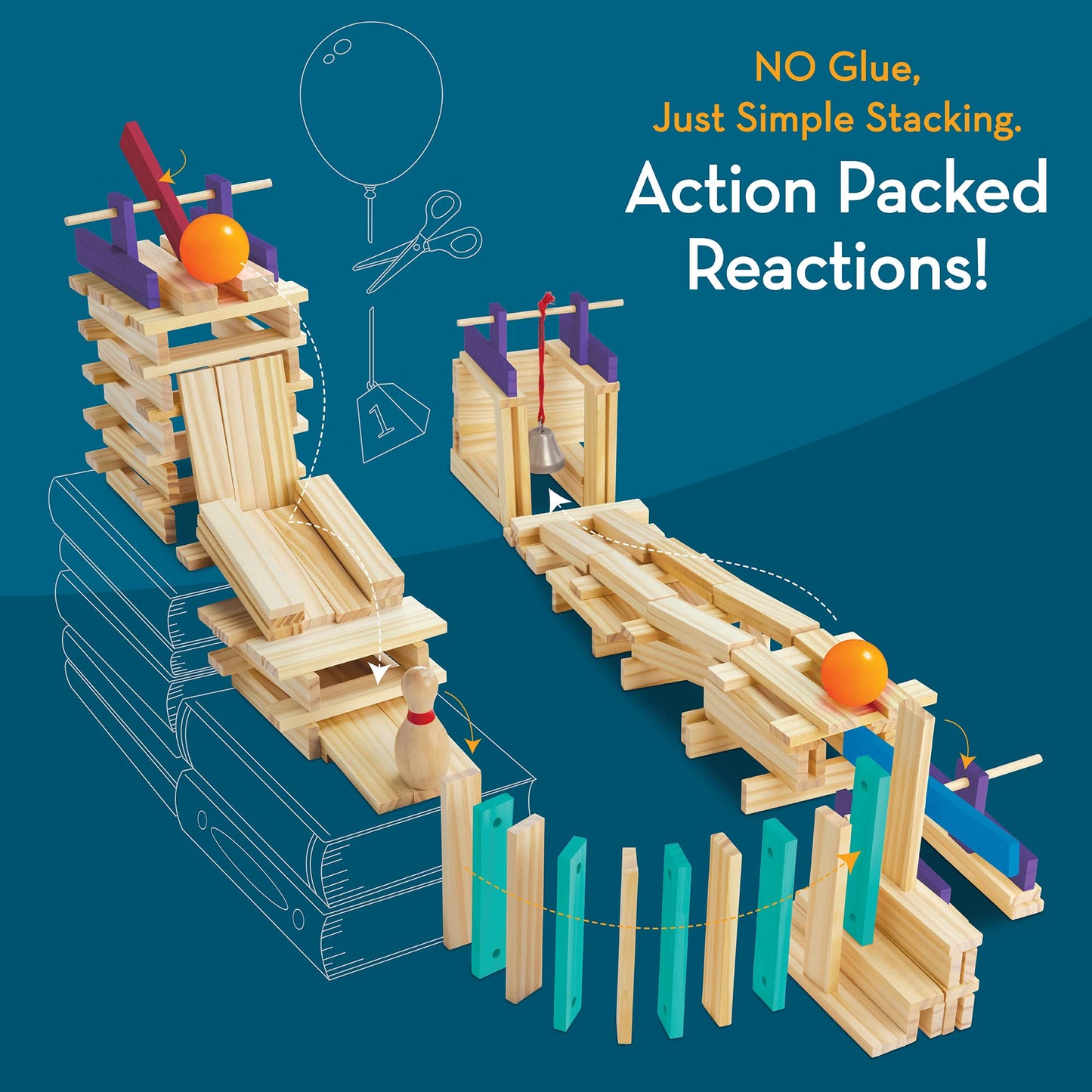 MindWare KEVA Contraptions Reactions Planks — 178 Building Planks (191-Piece) Marble Run Kit for Ages 7+
