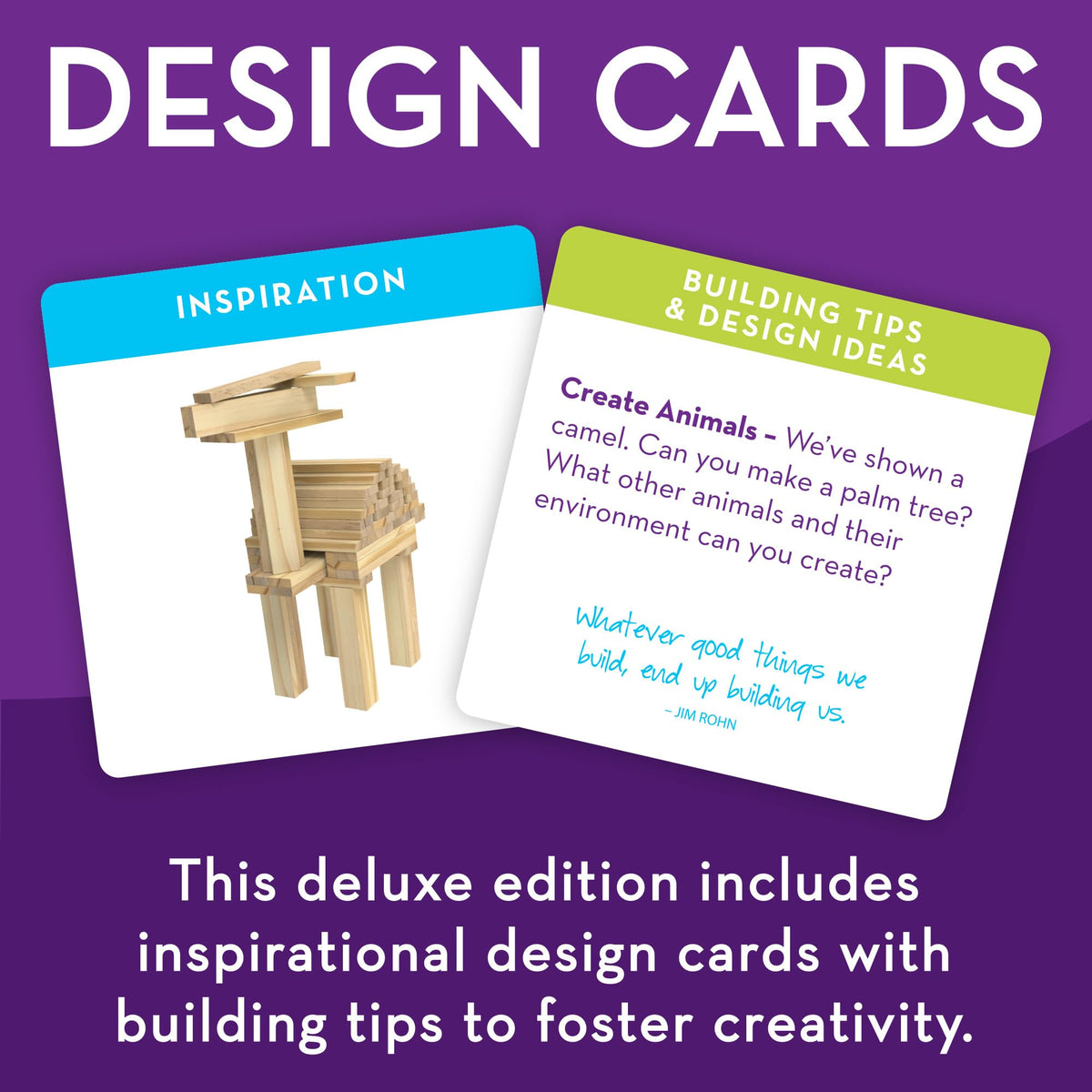 MindWare Keva Brain Builders Deluxe – 75 KEVA Planks, 40 Puzzle Cards, 8 Design Cards (Ages 7+)
