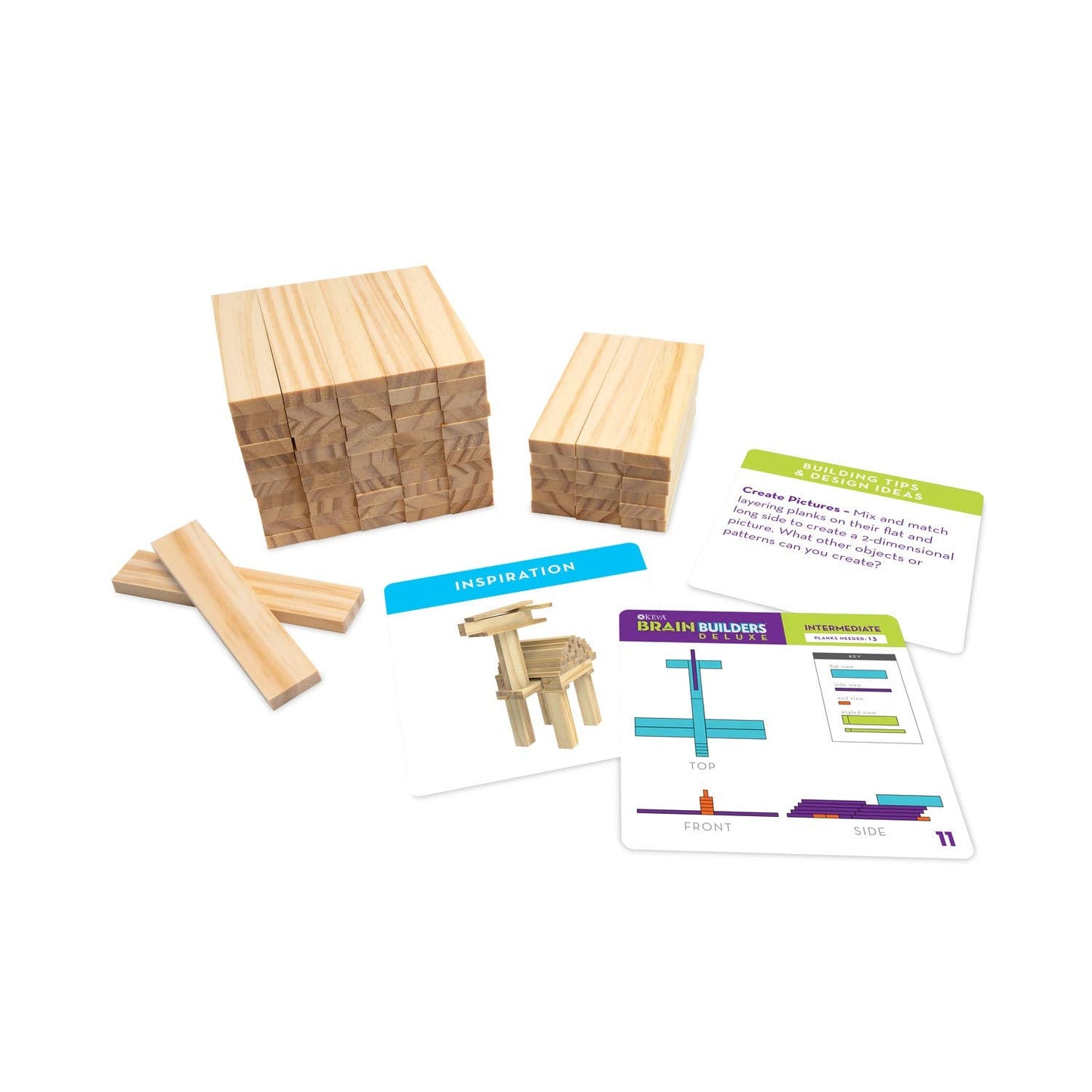 MindWare Keva Brain Builders Deluxe – 75 KEVA Planks, 40 Puzzle Cards, 8 Design Cards (Ages 7+)