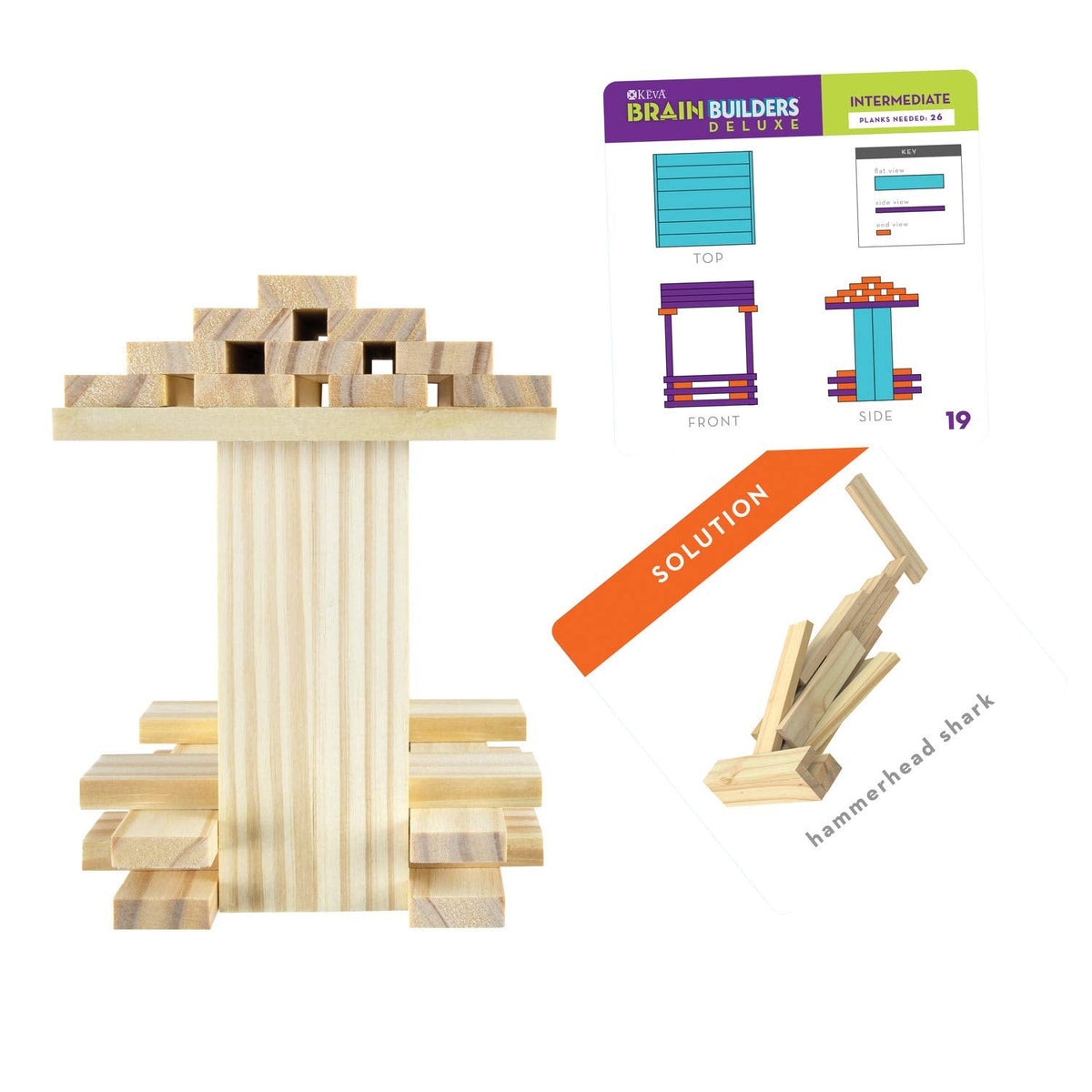 MindWare Keva Brain Builders Deluxe – 75 KEVA Planks, 40 Puzzle Cards, 8 Design Cards (Ages 7+)