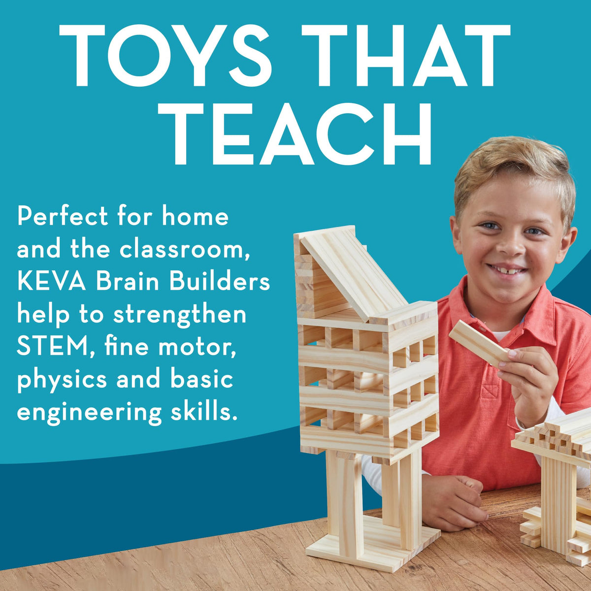 MindWare Keva Brain Builders Deluxe – 75 KEVA Planks, 40 Puzzle Cards, 8 Design Cards (Ages 7+)