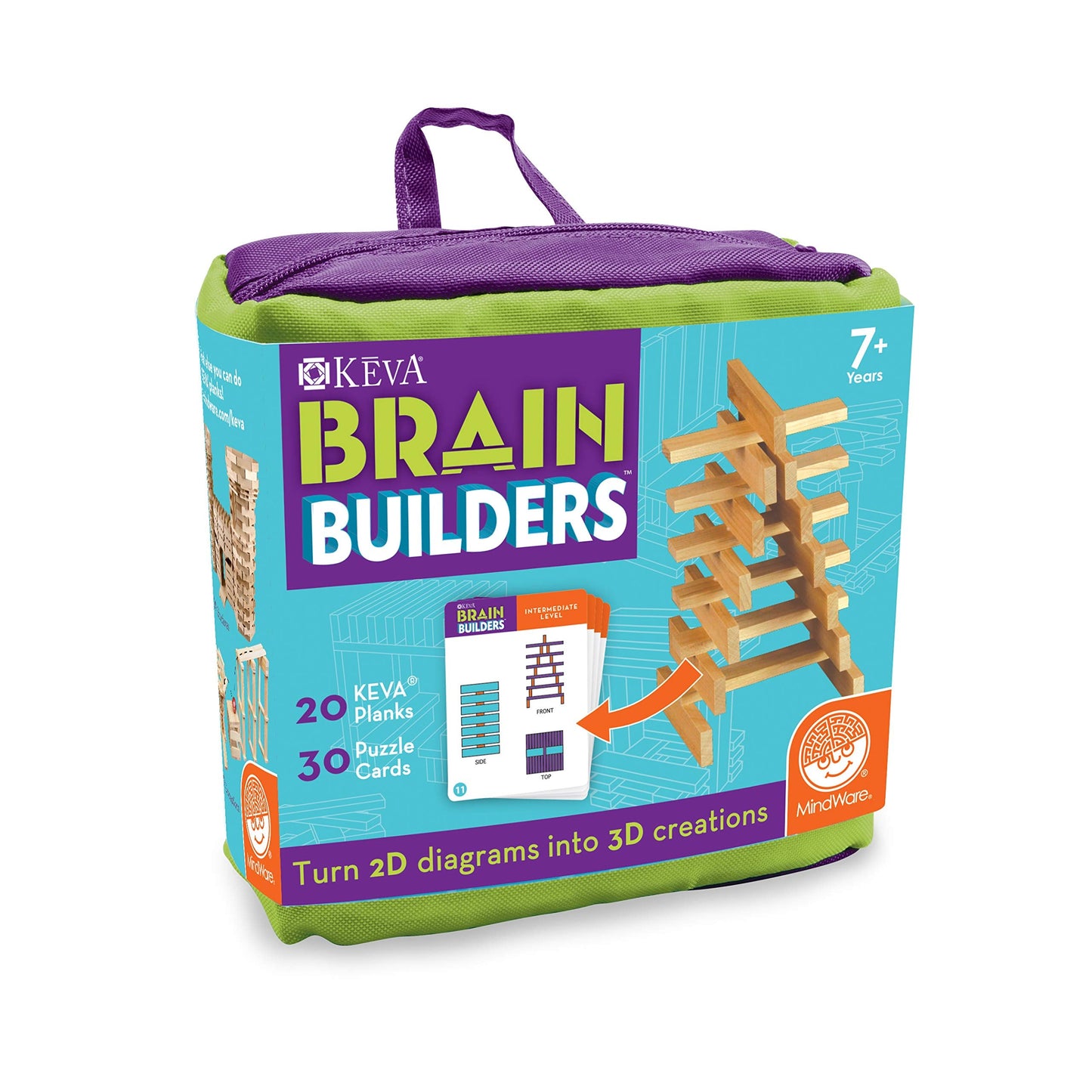 MindWare KEVA BrainBuilders - 3D STEM Challenges for Kids | 20 Planks & 30 Puzzles
