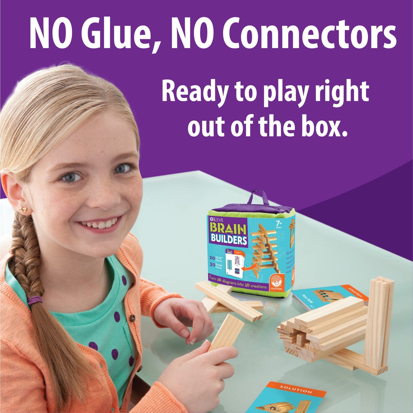 MindWare KEVA BrainBuilders - 3D STEM Challenges for Kids | 20 Planks & 30 Puzzles