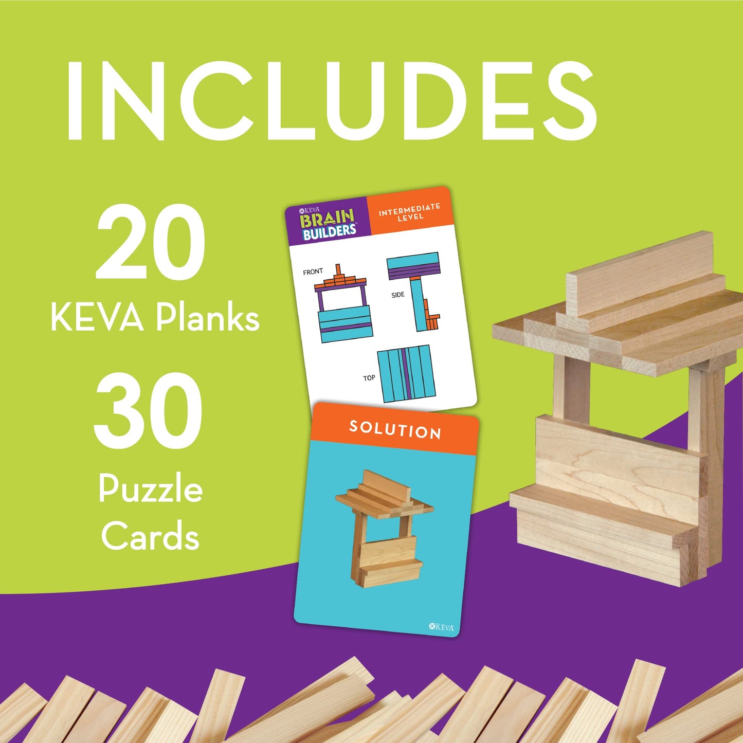 MindWare KEVA BrainBuilders - 3D STEM Challenges for Kids | 20 Planks & 30 Puzzles