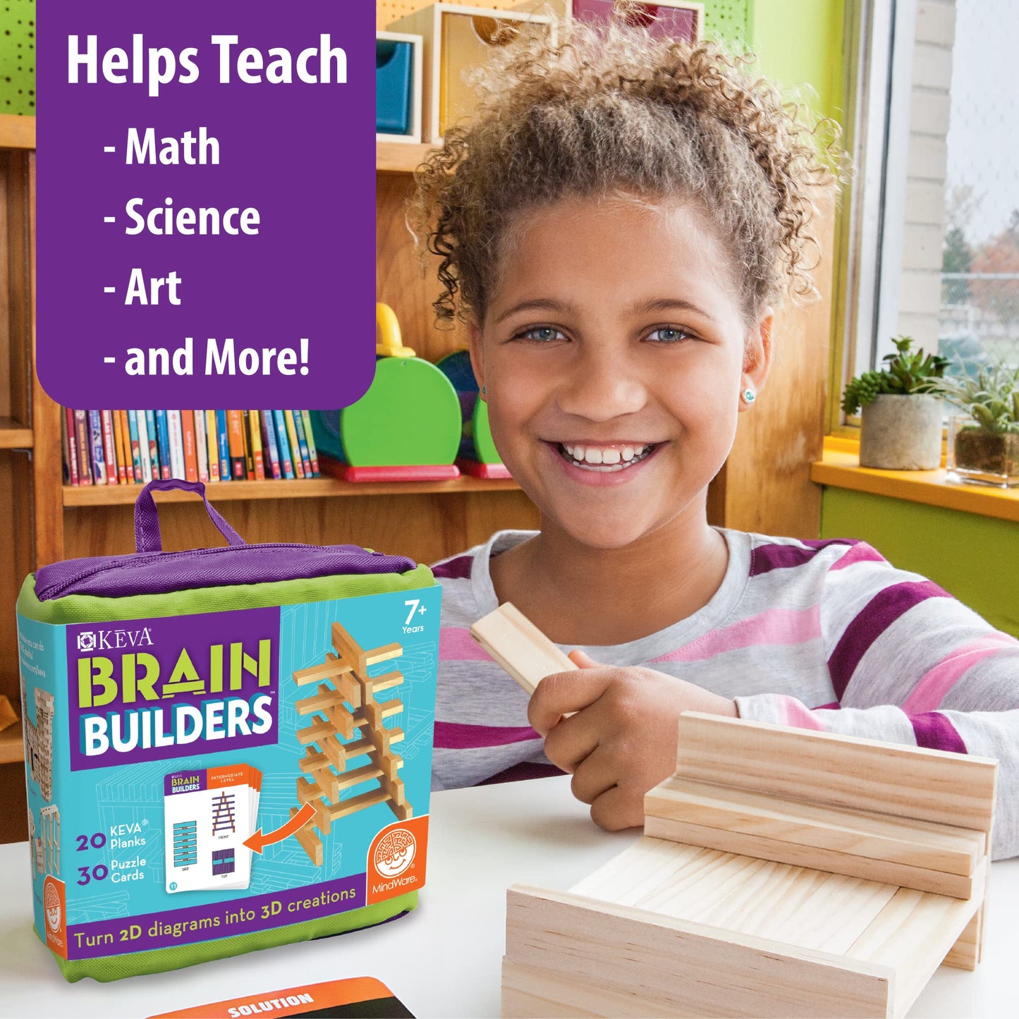 MindWare KEVA BrainBuilders - 3D STEM Challenges for Kids | 20 Planks & 30 Puzzles