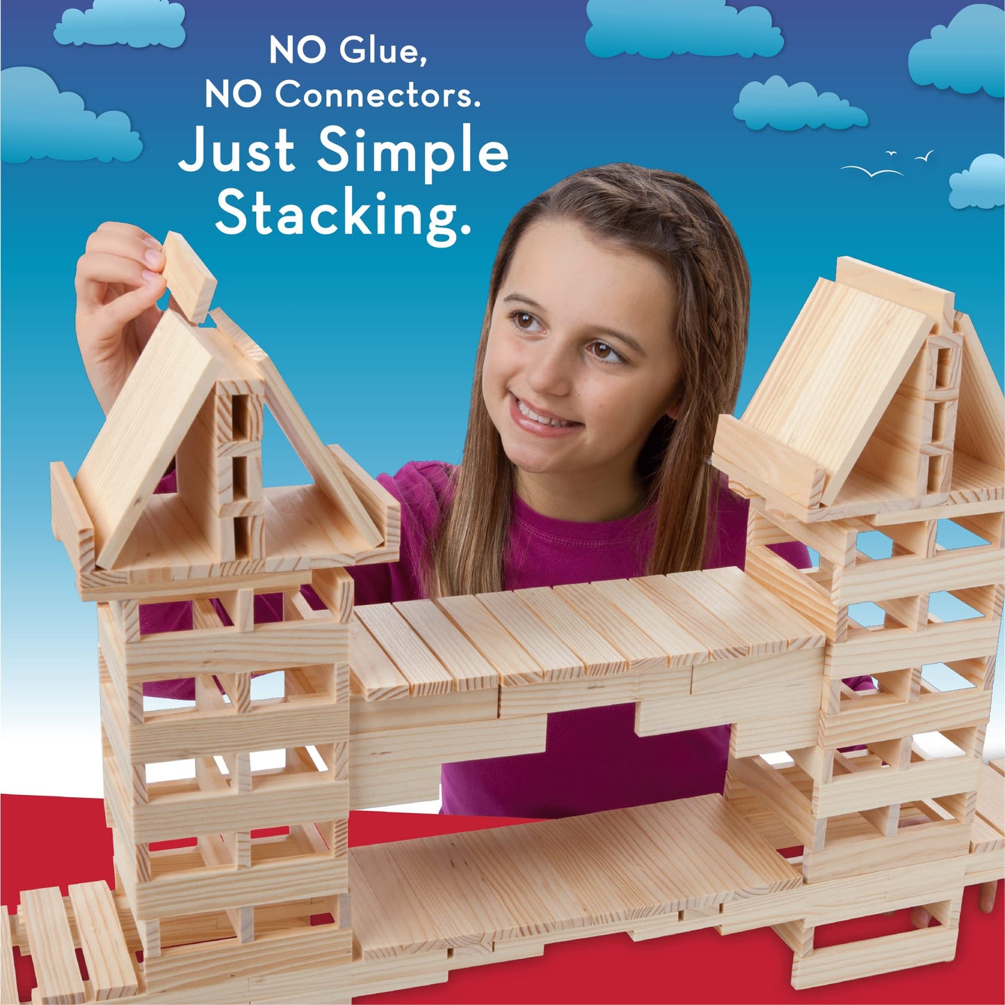 MindWare KEVA Structures 400 Plank Building Blocks Set | 400 Pine Planks, Bag & Idea Book