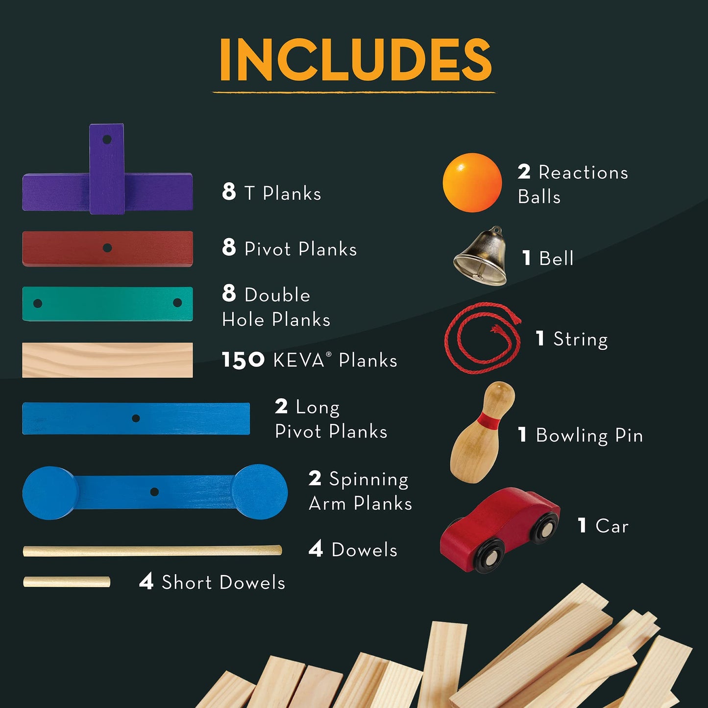 MindWare KEVA Contraptions Reactions Planks — 178 Building Planks (191-Piece) Marble Run Kit for Ages 7+