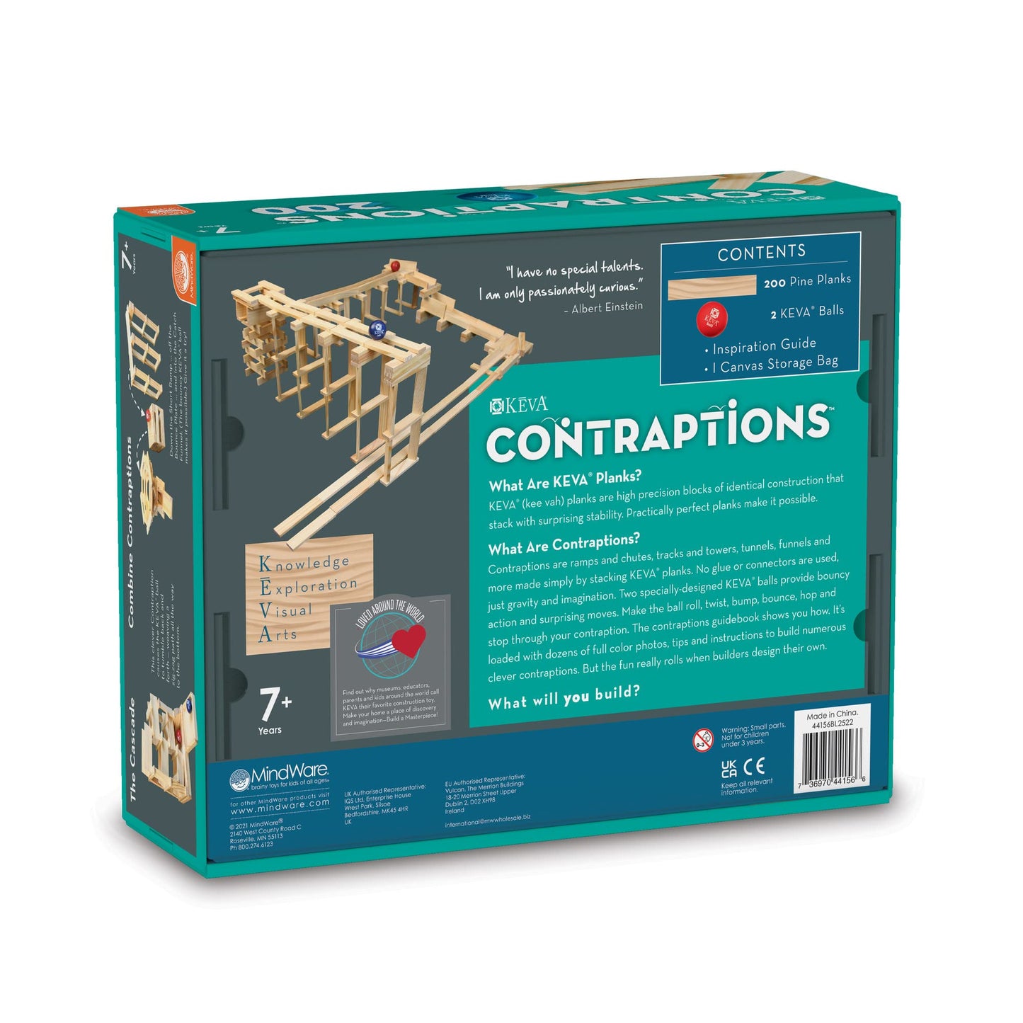 MindWare KEVA Contraptions: Wooden Blocks Marble Run Kit with 200 Planks & 2 Balls
