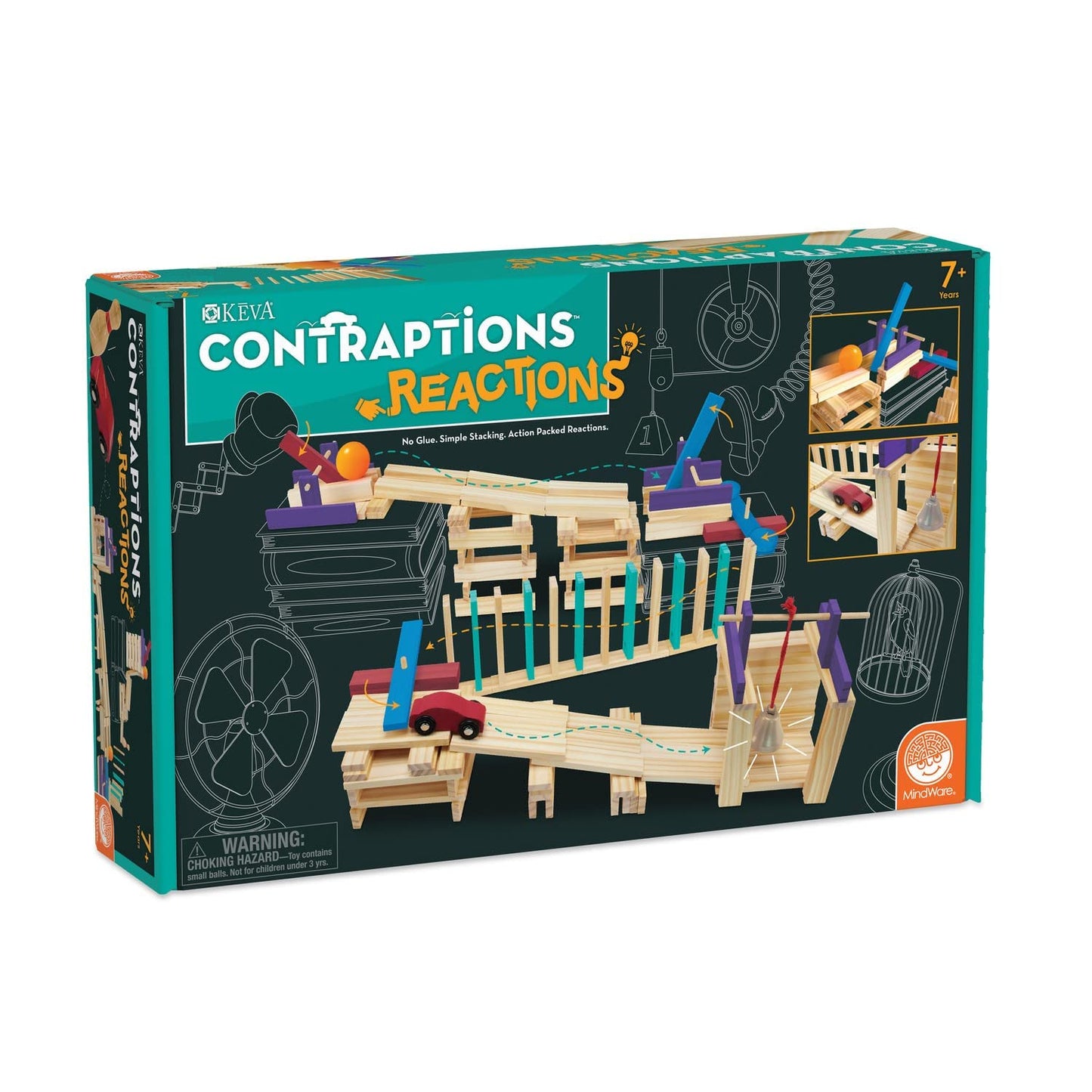 MindWare KEVA Contraptions Reactions Planks — 178 Building Planks (191-Piece) Marble Run Kit for Ages 7+