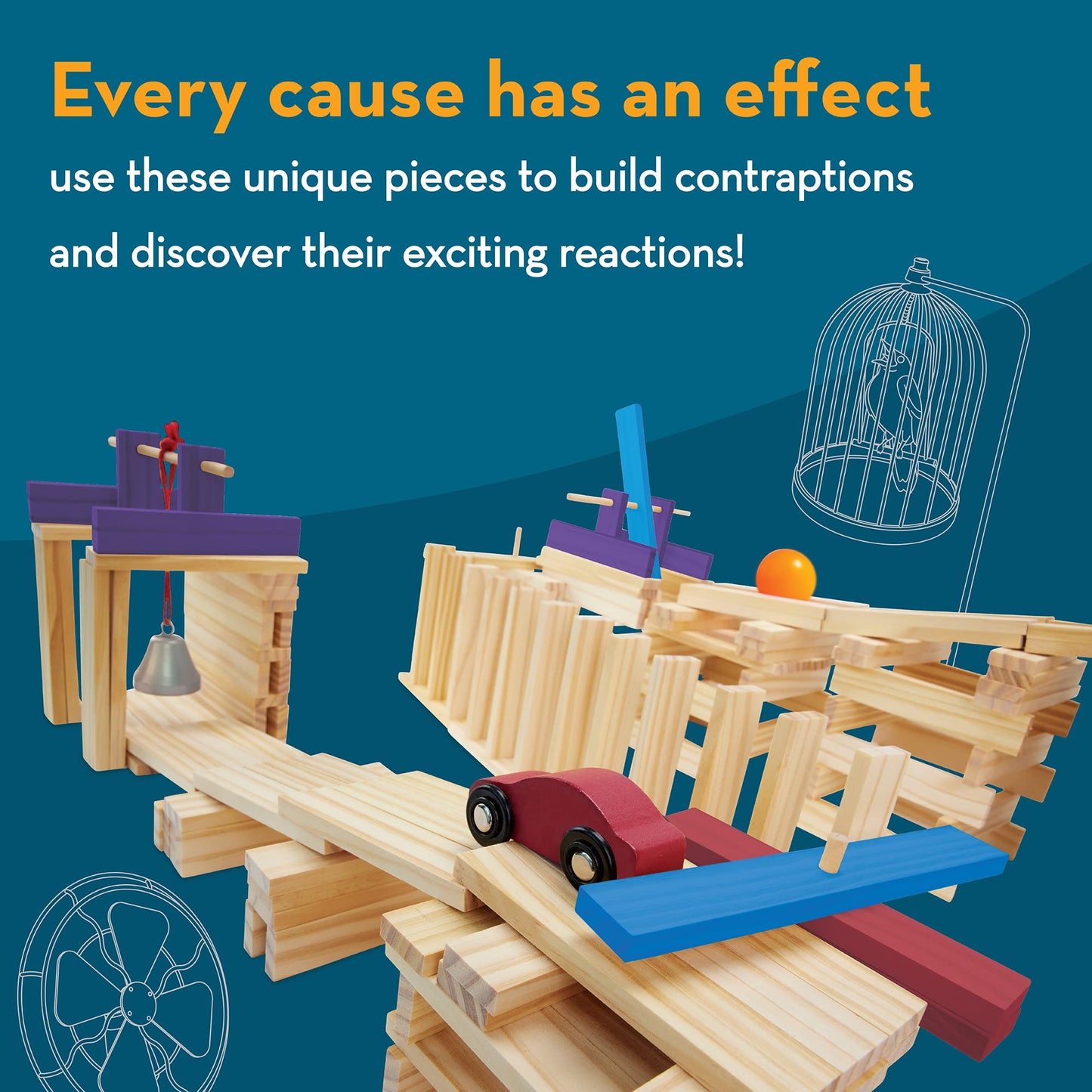MindWare KEVA Contraptions Reactions Planks — 178 Building Planks (191-Piece) Marble Run Kit for Ages 7+
