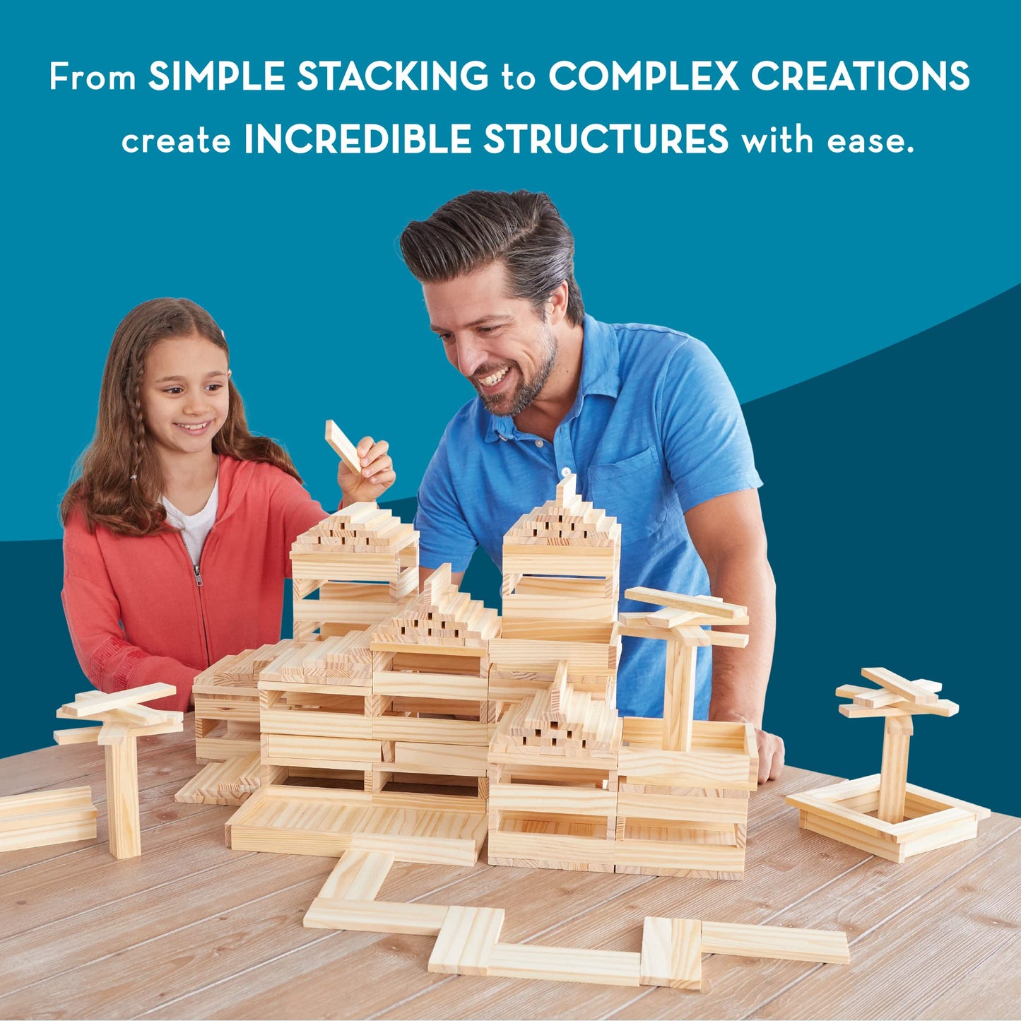 MindWare KEVA Structures 200 Wood Building Planks Set – 200 Pine Blocks + Idea Book | Ages 5+
