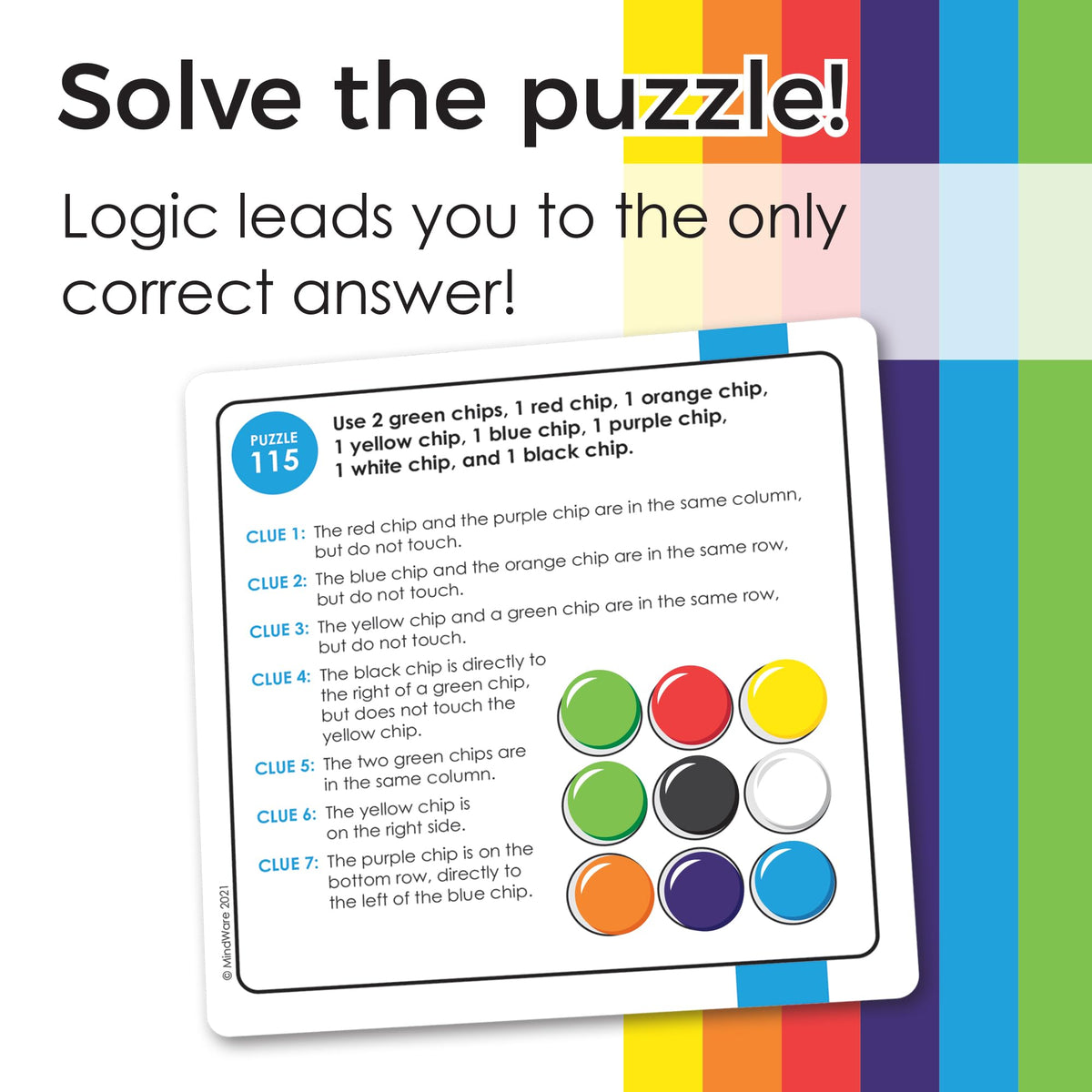 MindWare Logic Links Puzzle Games – 166 Brain Puzzles, 32 Chips | Brain Teasers for Kids & Adults