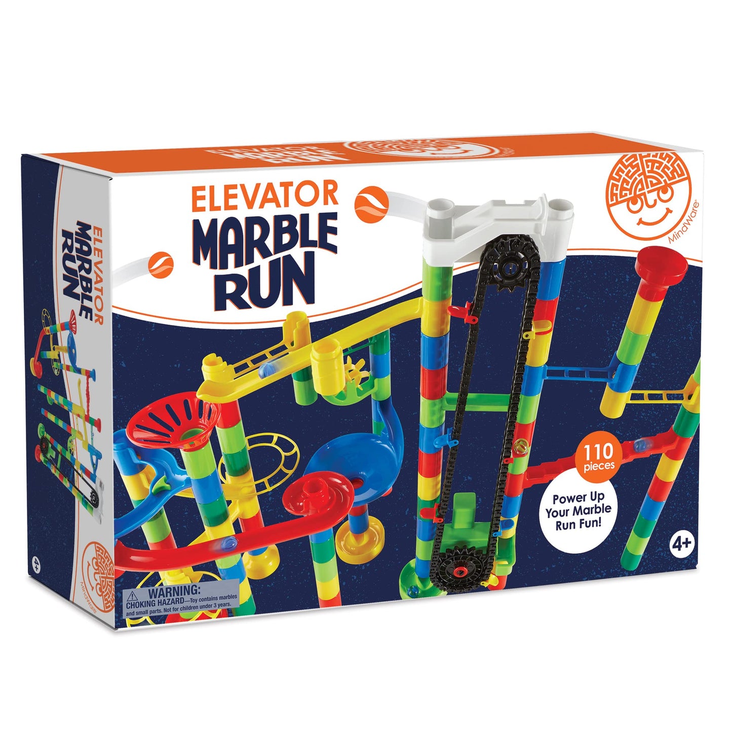 MindWare Marble Run 110-Piece Set with 82 Track Pieces, 15 Marbles & Motorized Elevator