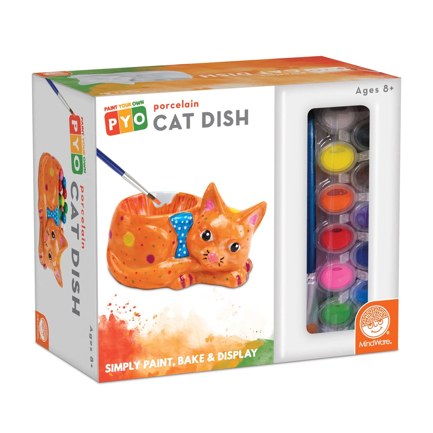 MindWare Paint Your Own Cat Dish – Ceramic Painting Kit with 12 Paints & 2 Brushes