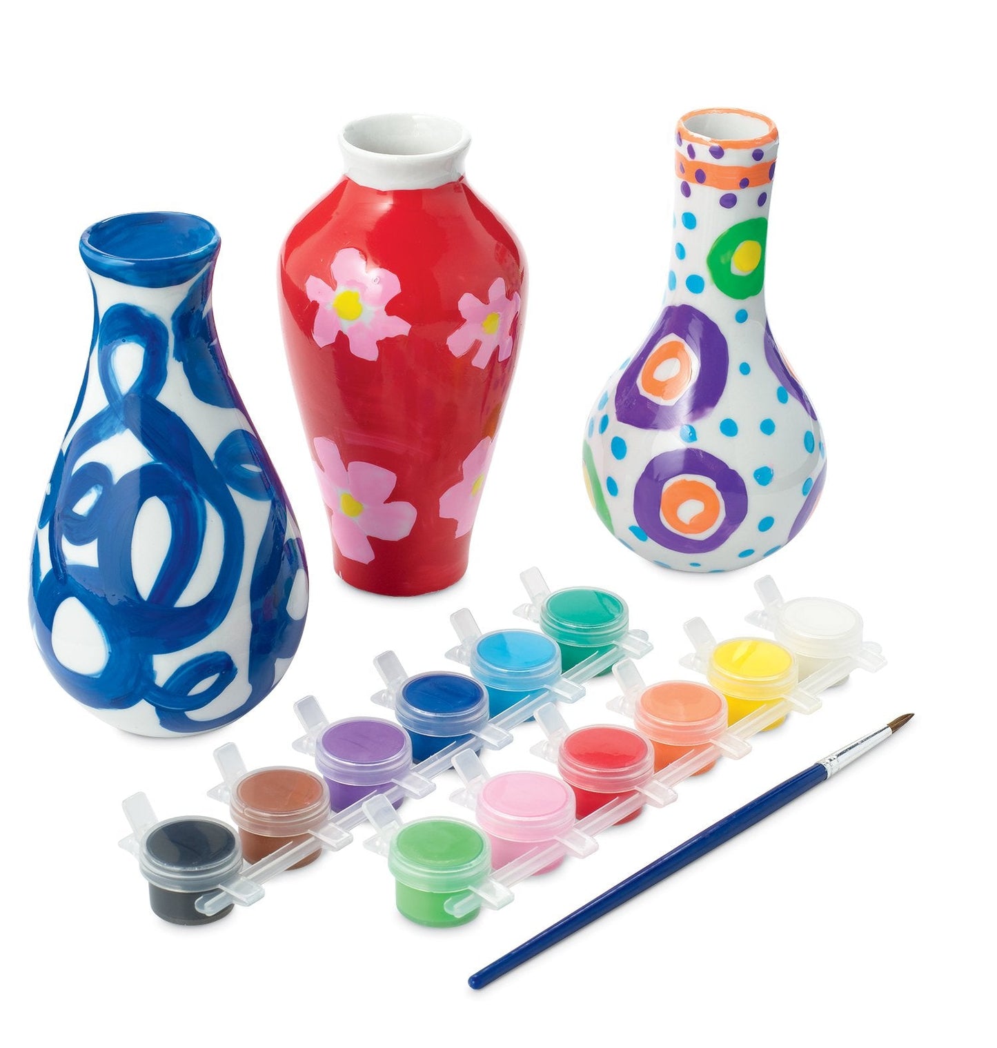 MindWare Paint Your Own Vases – 3 Porcelain Vases with 12 Paints & Brush