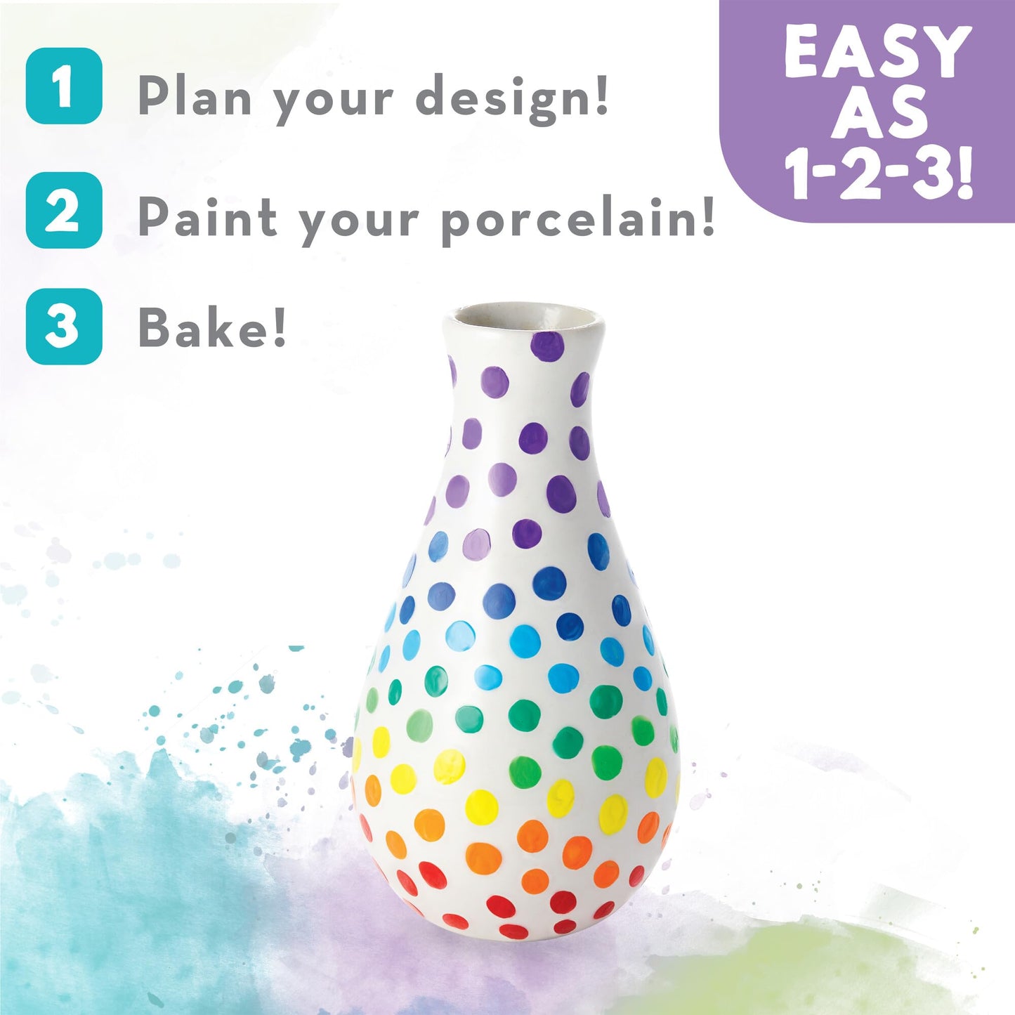 MindWare Paint Your Own Vases – 3 Porcelain Vases with 12 Paints & Brush