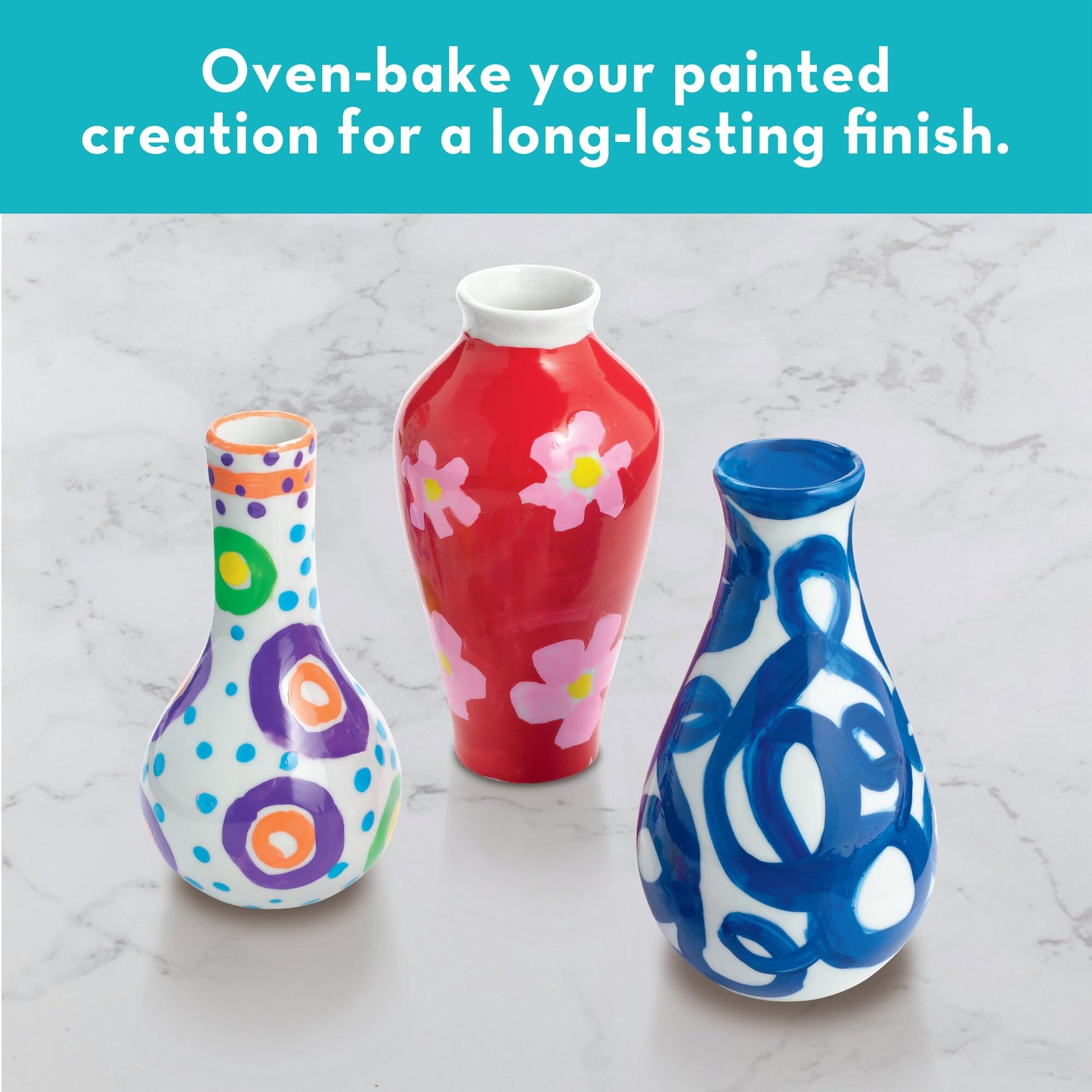 MindWare Paint Your Own Vases – 3 Porcelain Vases with 12 Paints & Brush