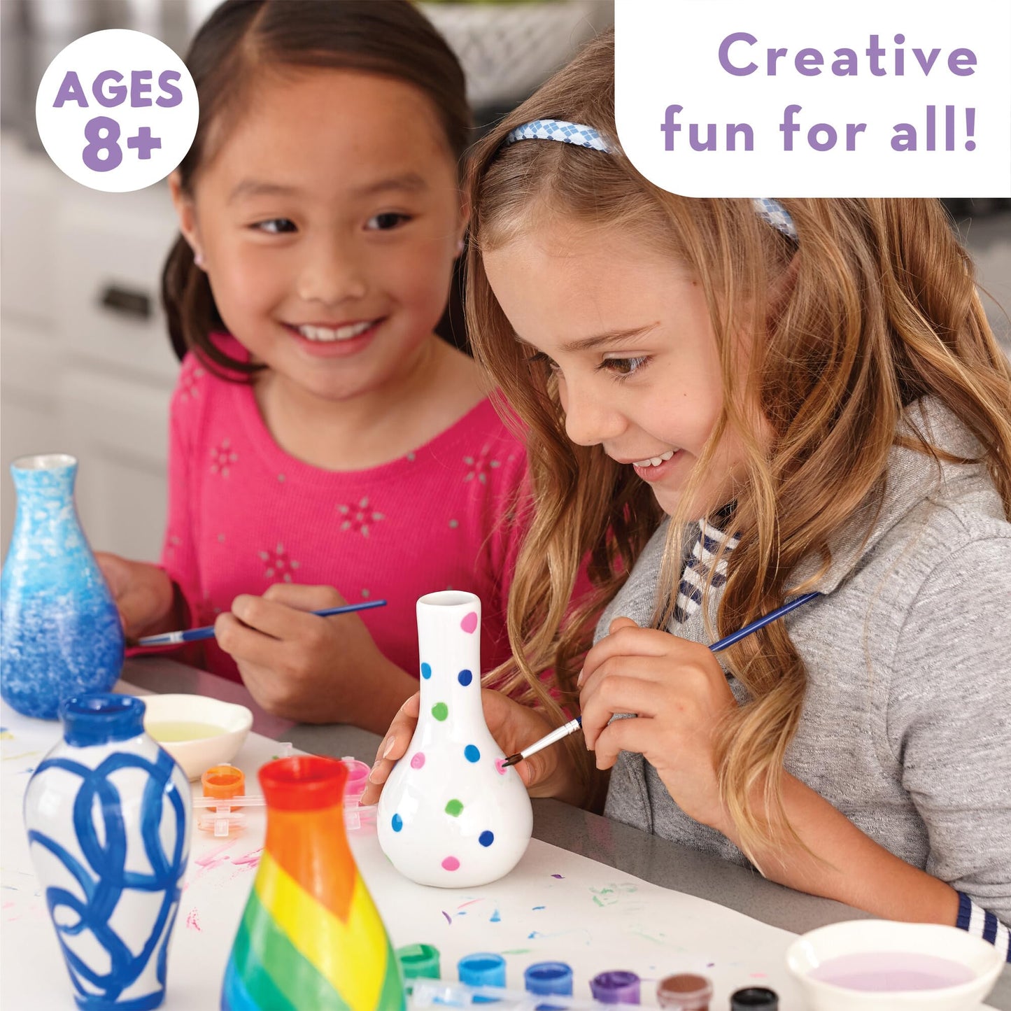 MindWare Paint Your Own Vases – 3 Porcelain Vases with 12 Paints & Brush