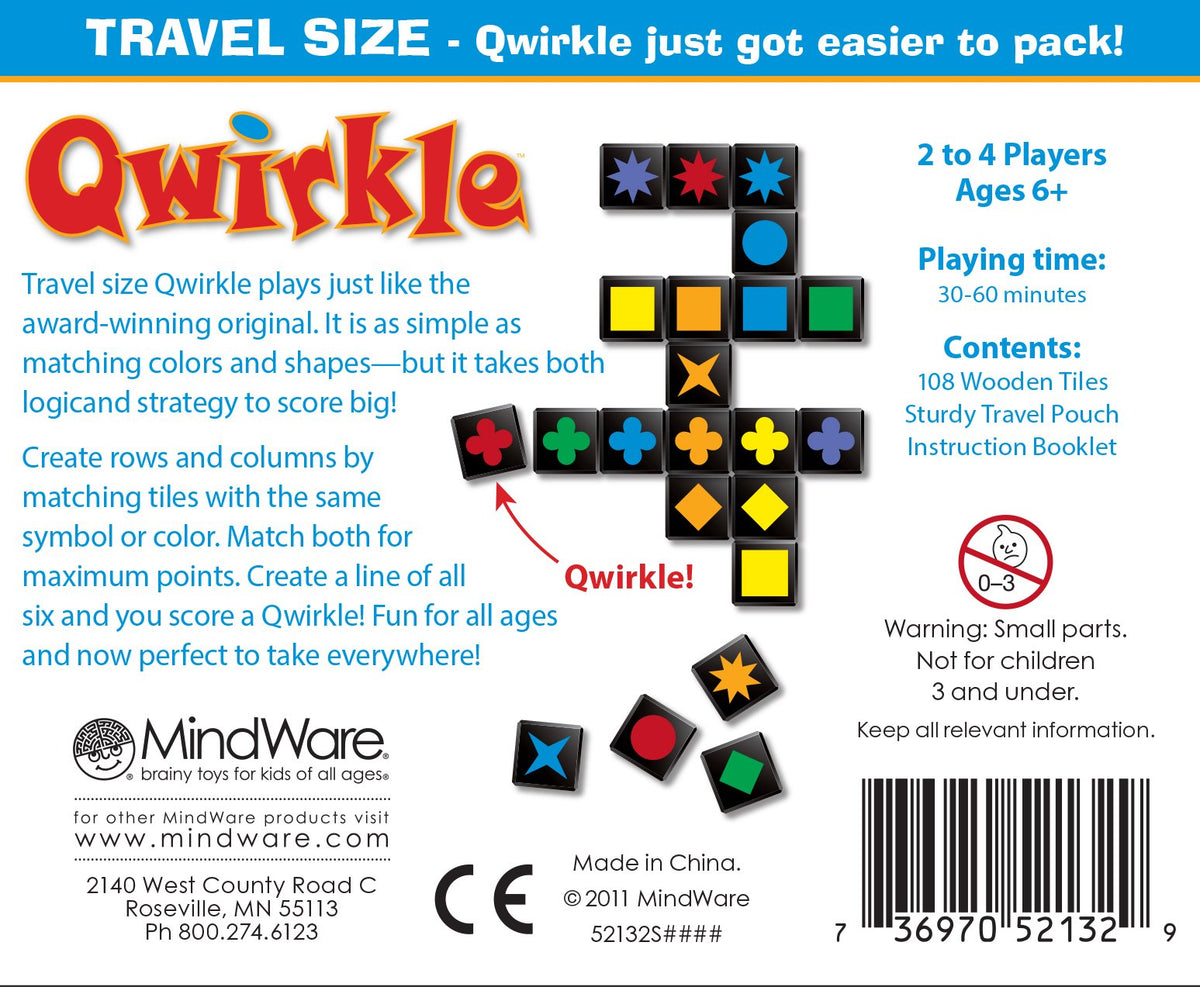 MindWare Travel Qwirkle Board Game — Compact Travel Edition for 2-4 Players