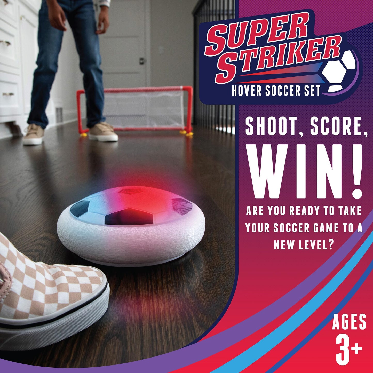 MindWare Super Striker Hover Soccer Ball Set — Indoor LED Soccer for Kids 3+ | USB Charger & 2 Nets