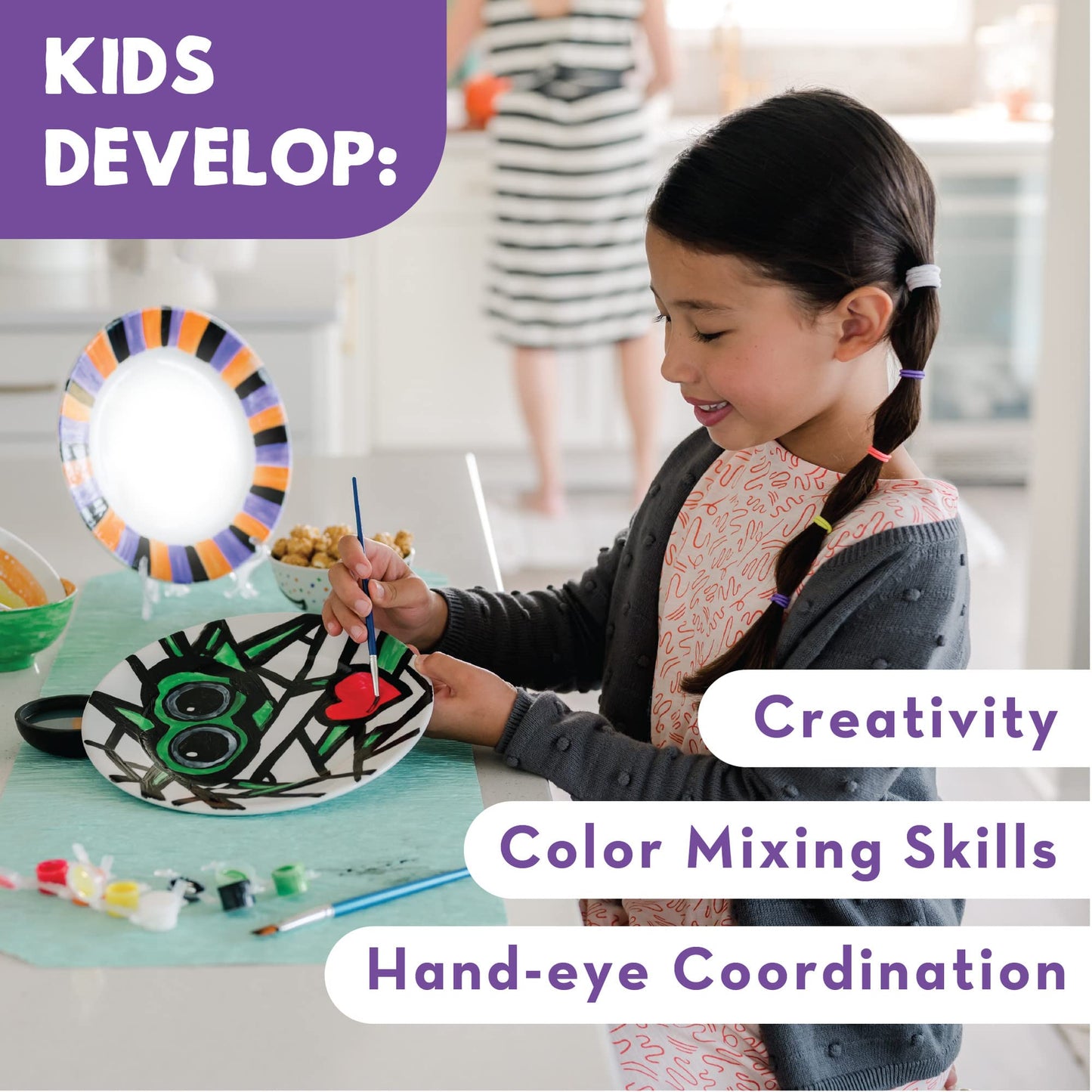 MindWare Paint Your Own Porcelain Plates Kit – 2 Plates, 12 Paints, 2 Brushes, 2 Stands