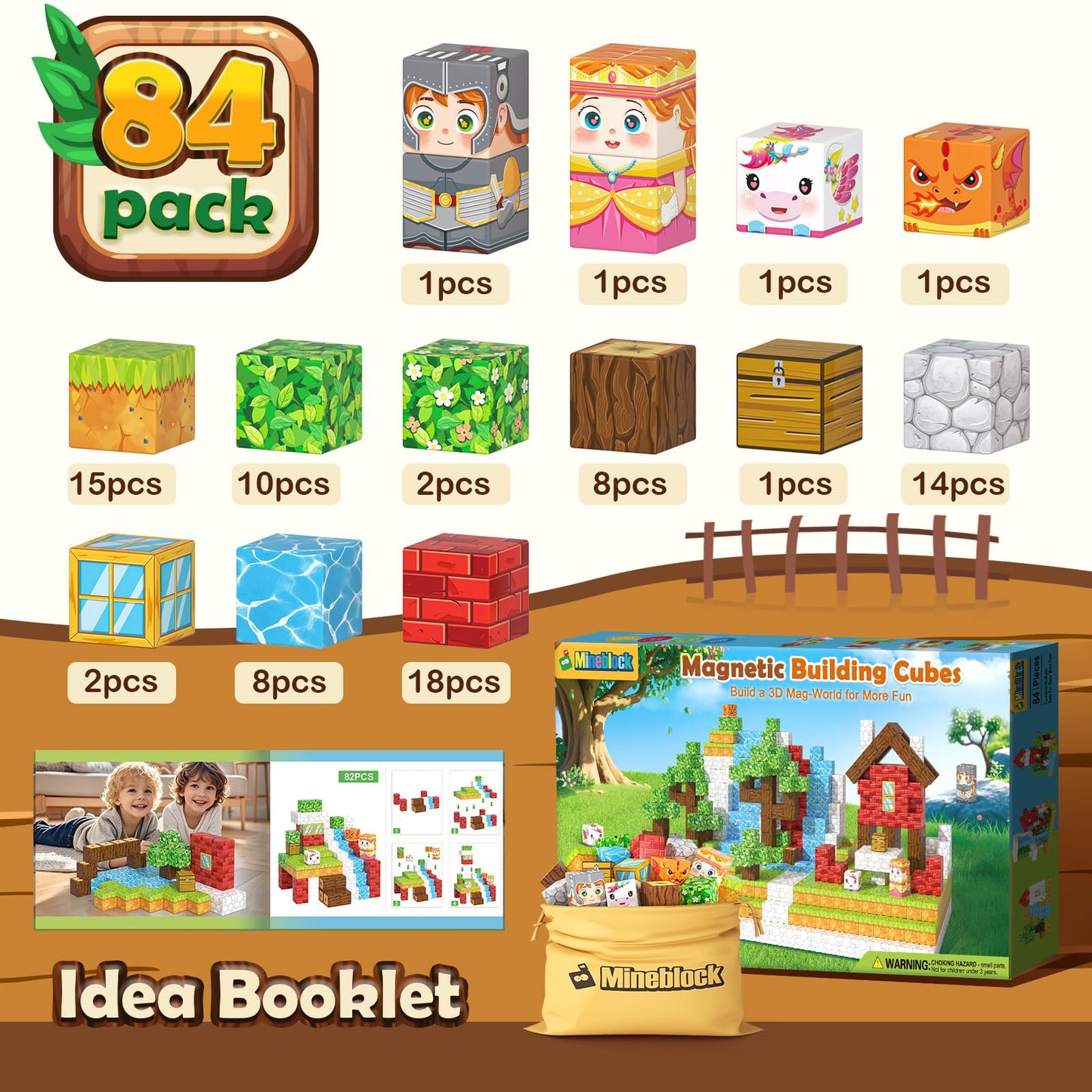 Mineblock Magnetic Blocks - Forest Castle Set for STEM & Open-Ended Play (Ages 3-8)