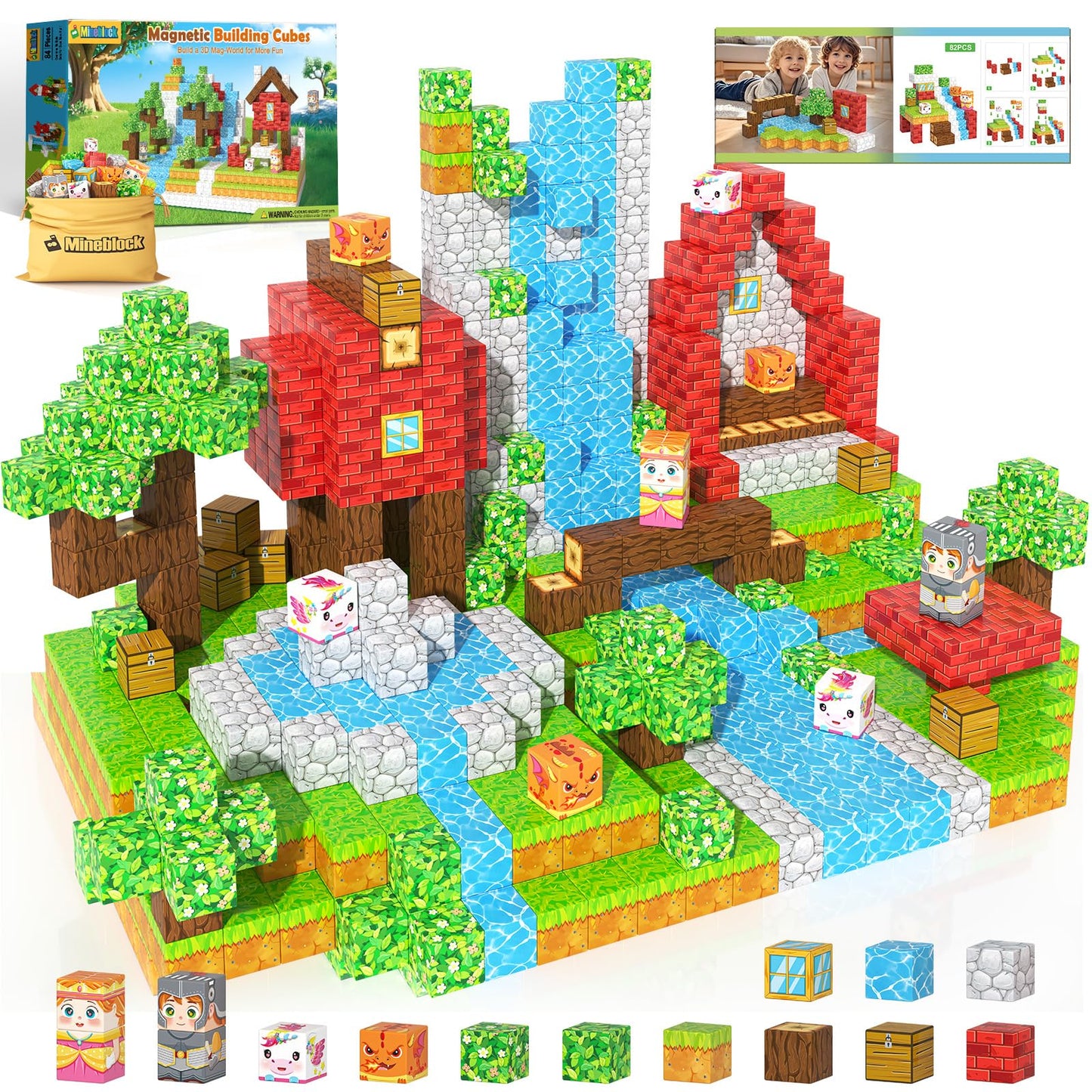 Mineblock Magnetic Blocks - Forest Castle Set for STEM & Open-Ended Play (Ages 3-8)