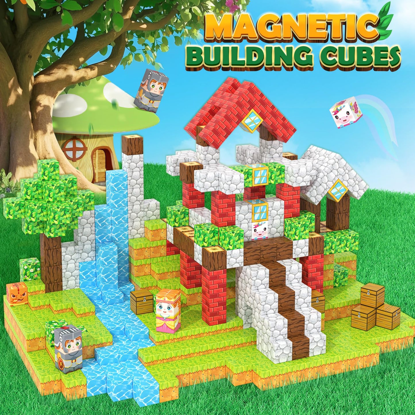 Mineblock Magnetic Blocks - Forest Castle Set for STEM & Open-Ended Play (Ages 3-8)