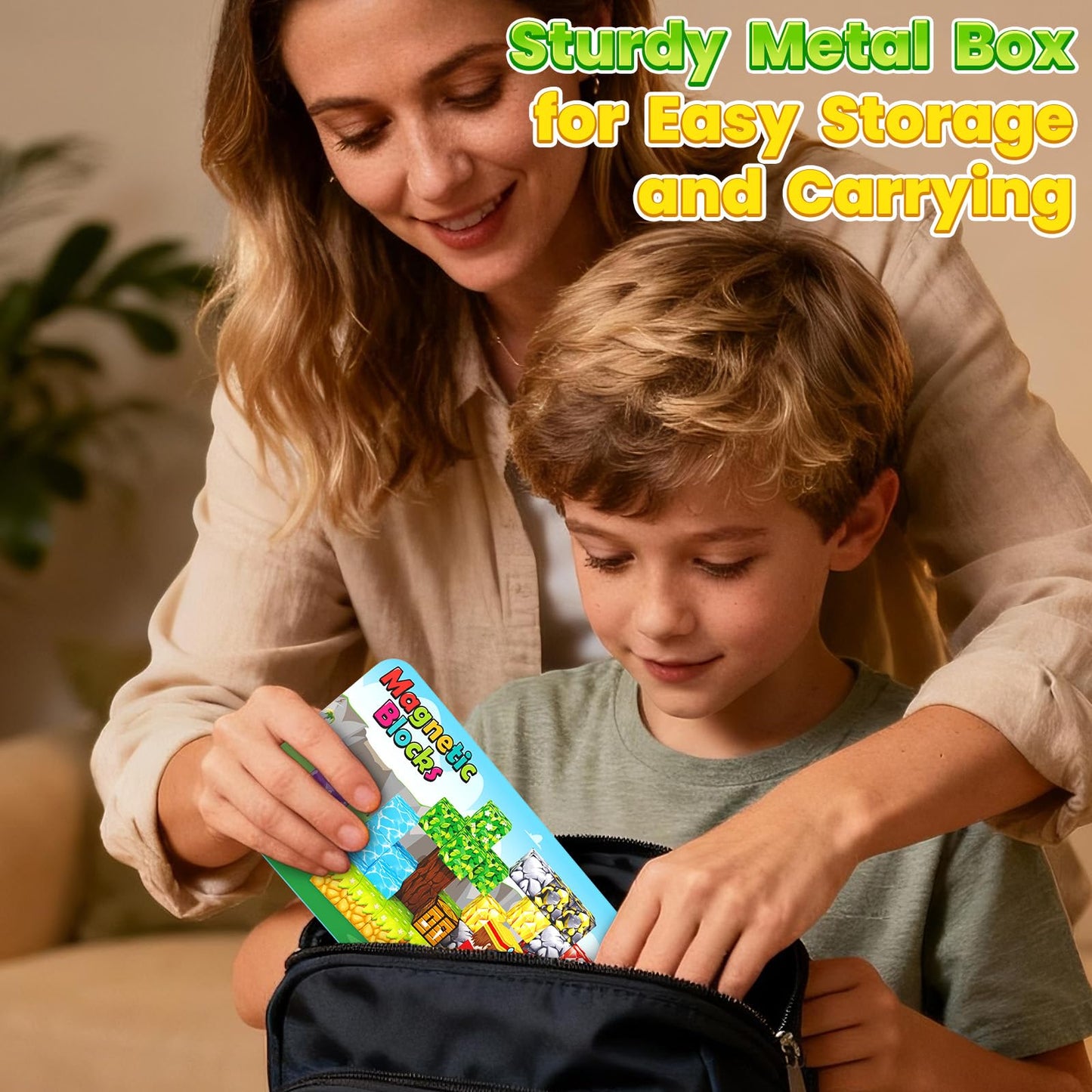 Minecftoy Mini Magnetic Blocks Travel Set – Open-Ended Montessori-Style Blocks with Case for 3+ | Giftable Travel Toys
