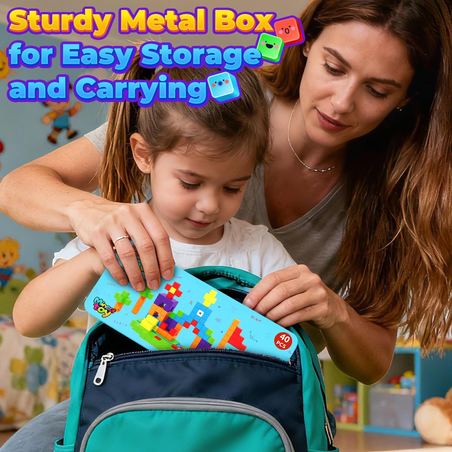Minecftoy Magnetic Blocks Travel Set – 40-Piece Mini Case for Toddlers
