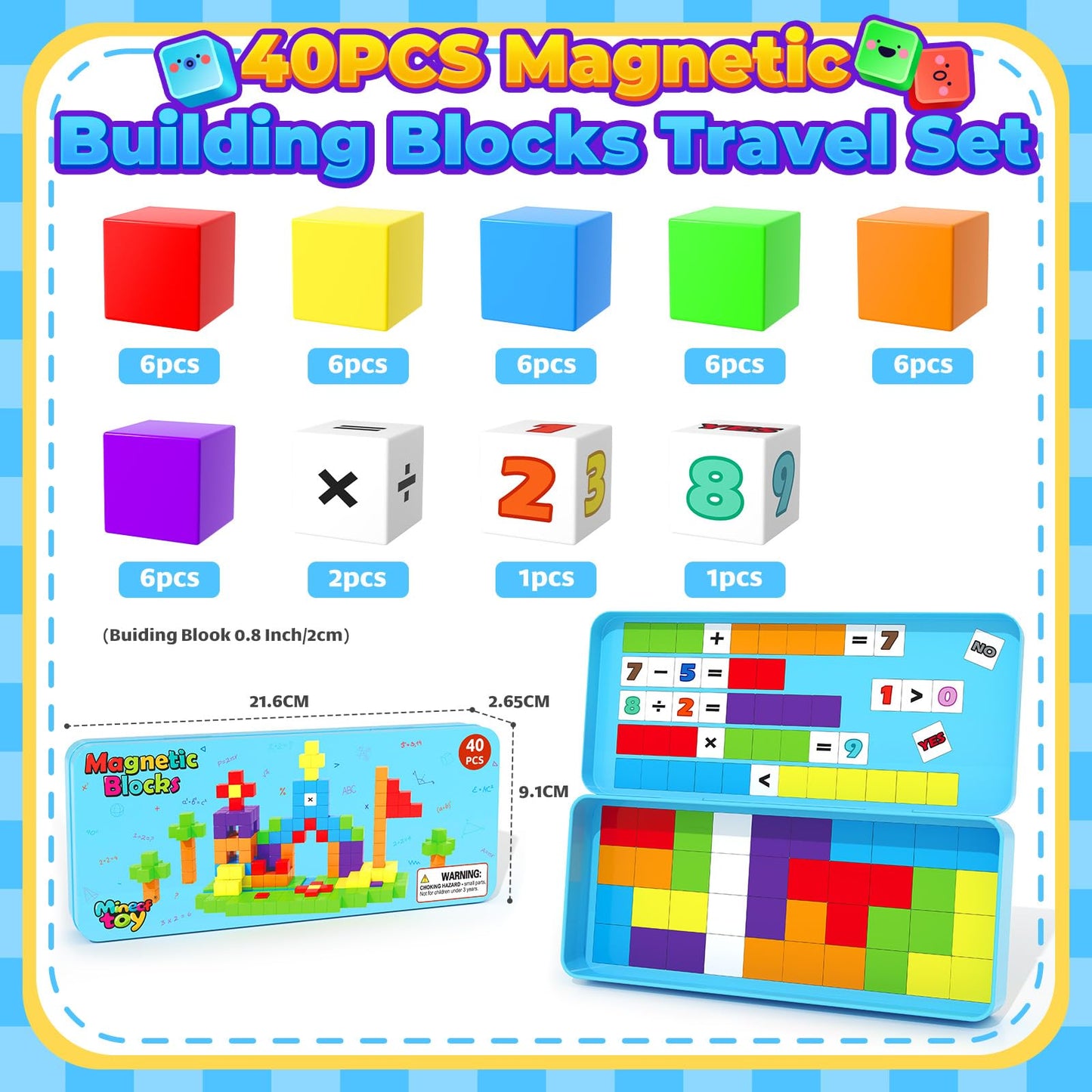 Minecftoy Magnetic Blocks Travel Set – 40-Piece Mini Case for Toddlers