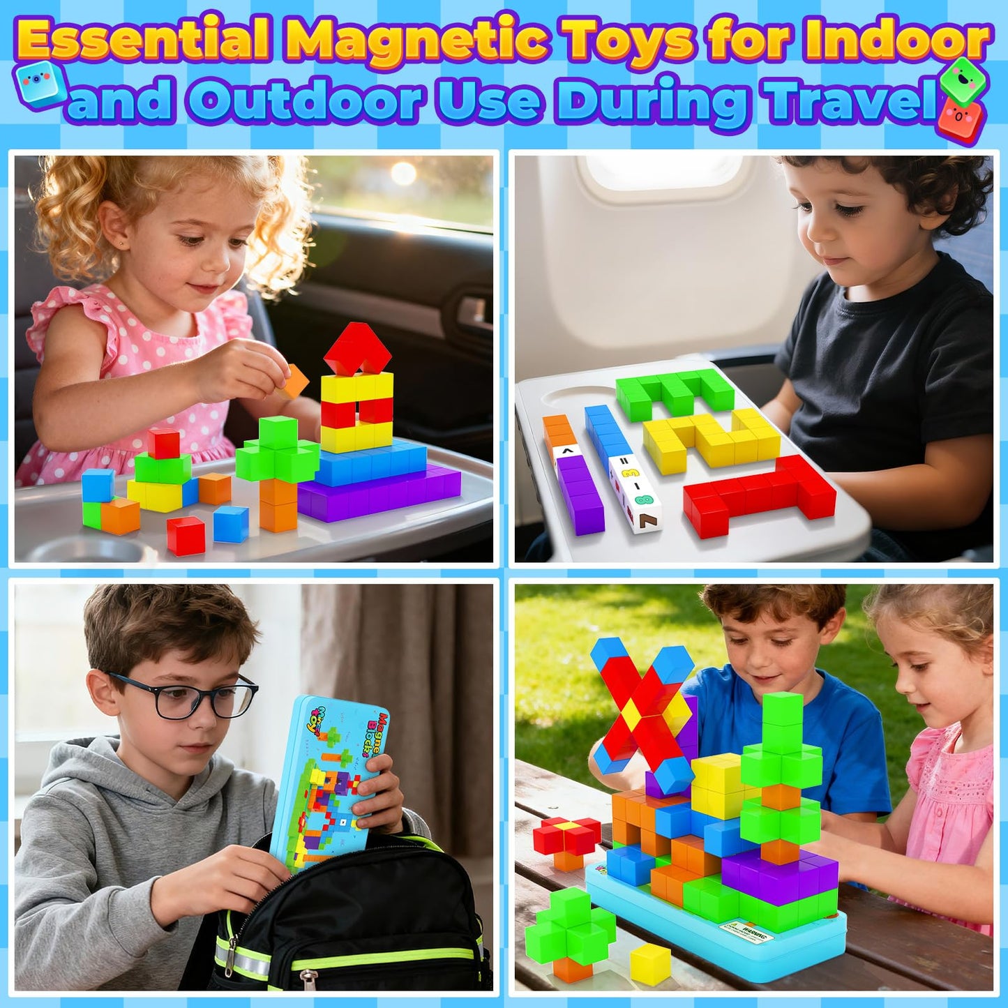 Minecftoy Magnetic Blocks Travel Set – 40-Piece Mini Case for Toddlers