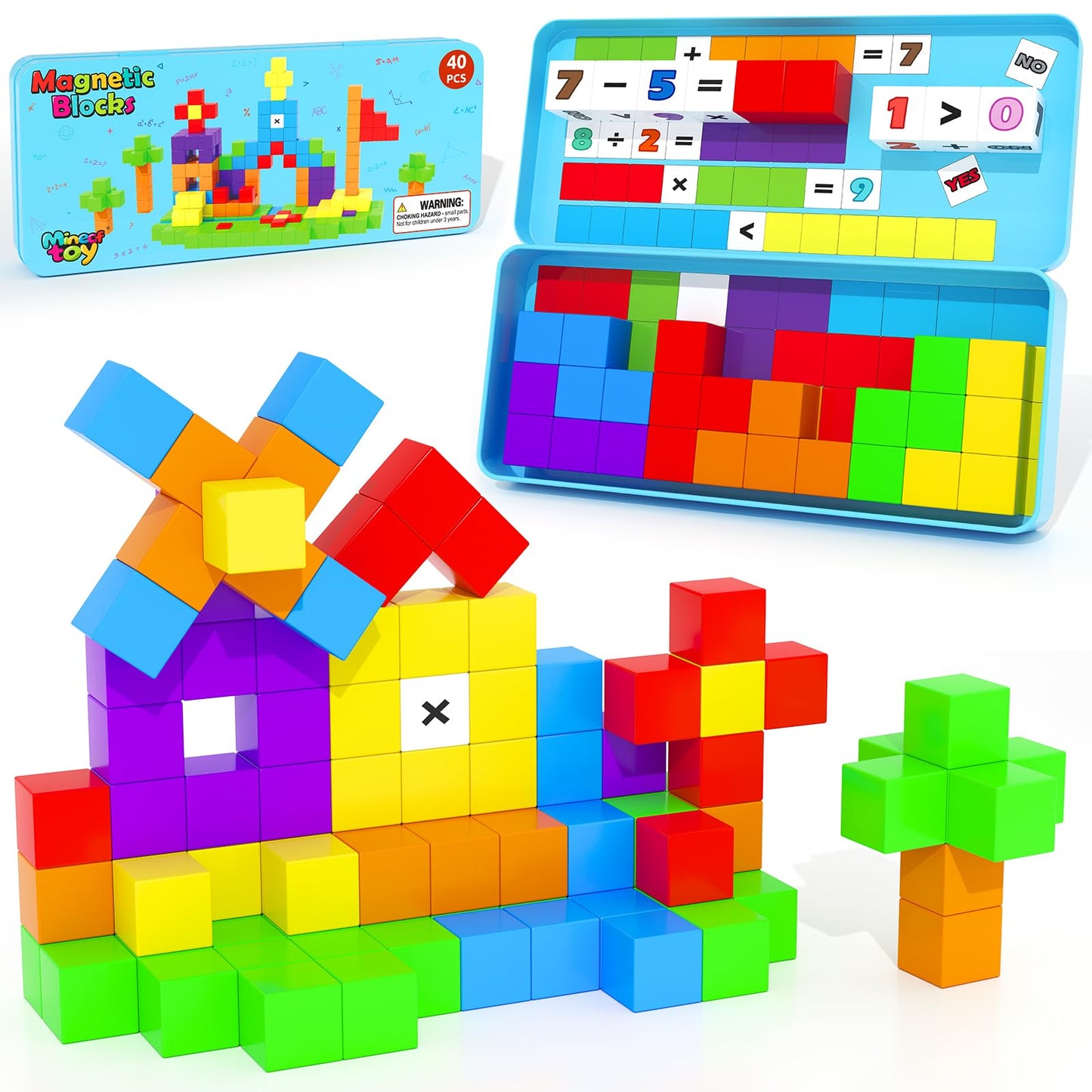 Minecftoy Magnetic Blocks Travel Set – 40-Piece Mini Case for Toddlers