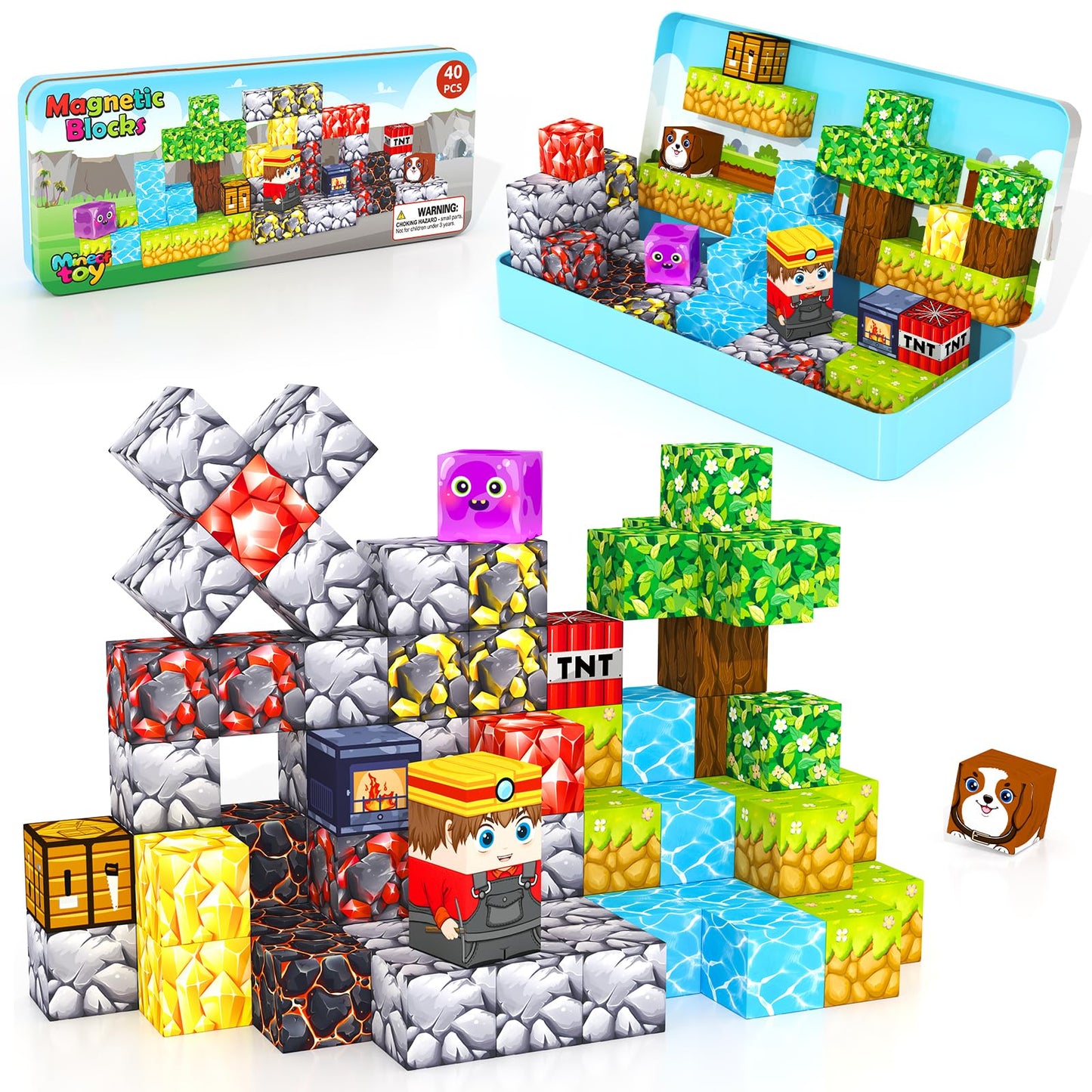 Minecftoy Mini Magnetic Blocks Travel Set – Open-Ended Montessori-Style Blocks with Case for 3+ | Giftable Travel Toys