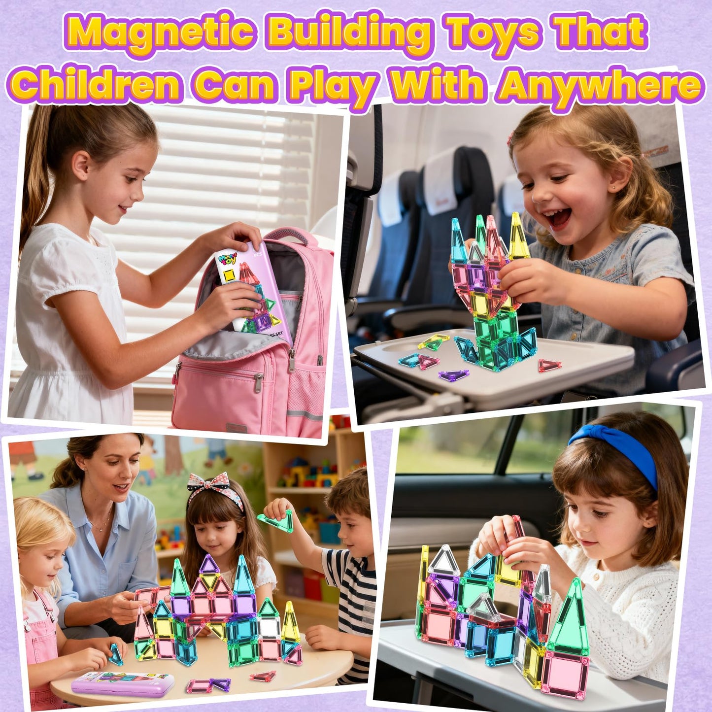 Minecftoy 40PCS Magnetic Tiles Mini Travel Set — Portable Building Blocks for 3-5 Year Olds