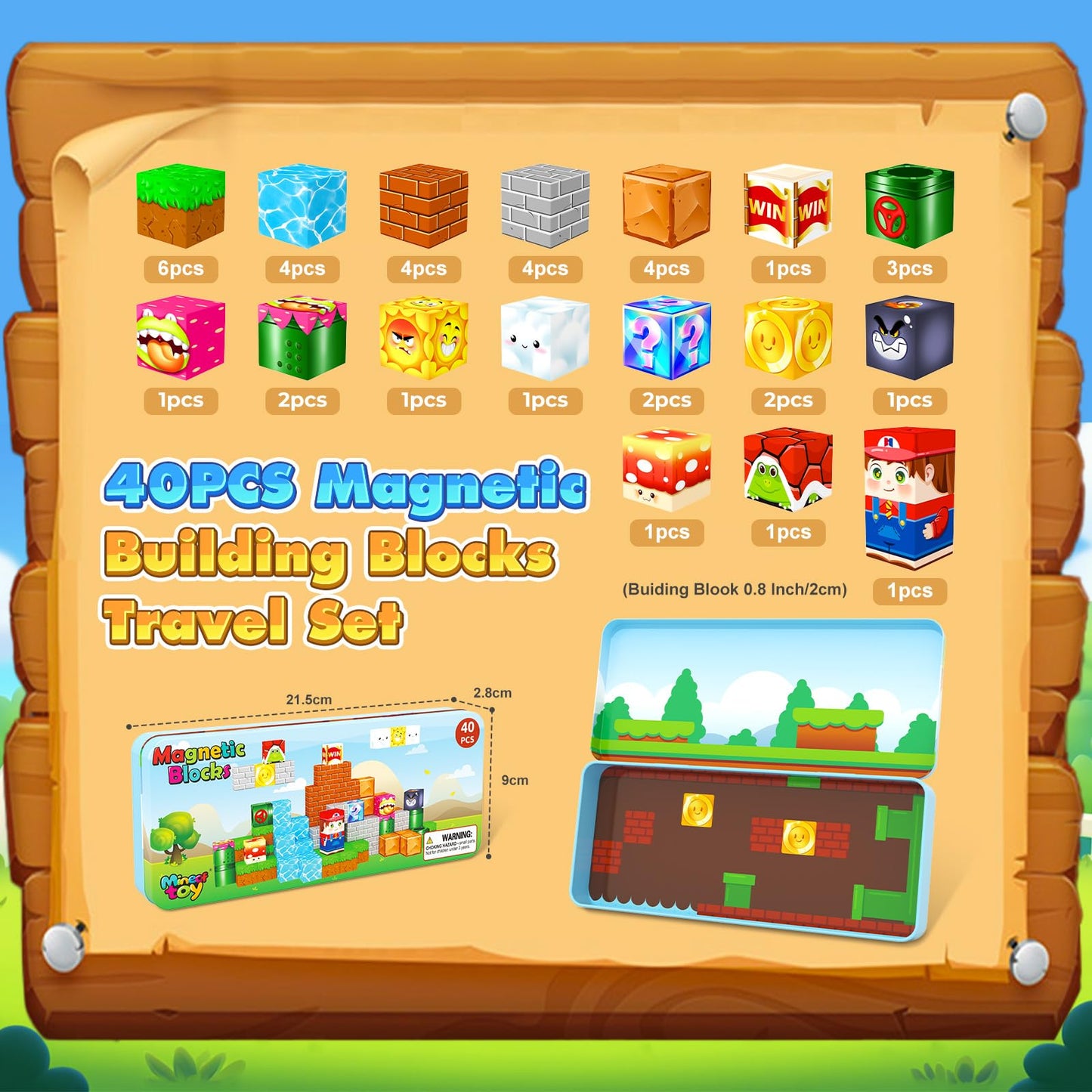 Minecftoy Mini Magnetic Blocks Travel Set | Portable Educational Building Toy for 3-8 Year Olds