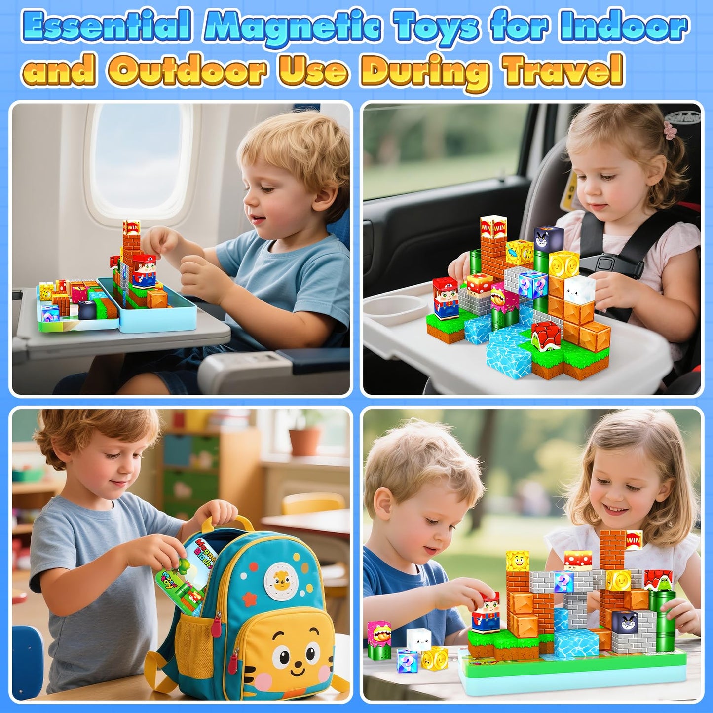Minecftoy Mini Magnetic Blocks Travel Set | Portable Educational Building Toy for 3-8 Year Olds