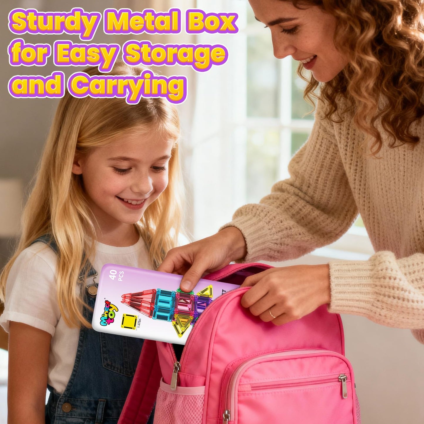 Minecftoy 40PCS Magnetic Tiles Mini Travel Set — Portable Building Blocks for 3-5 Year Olds
