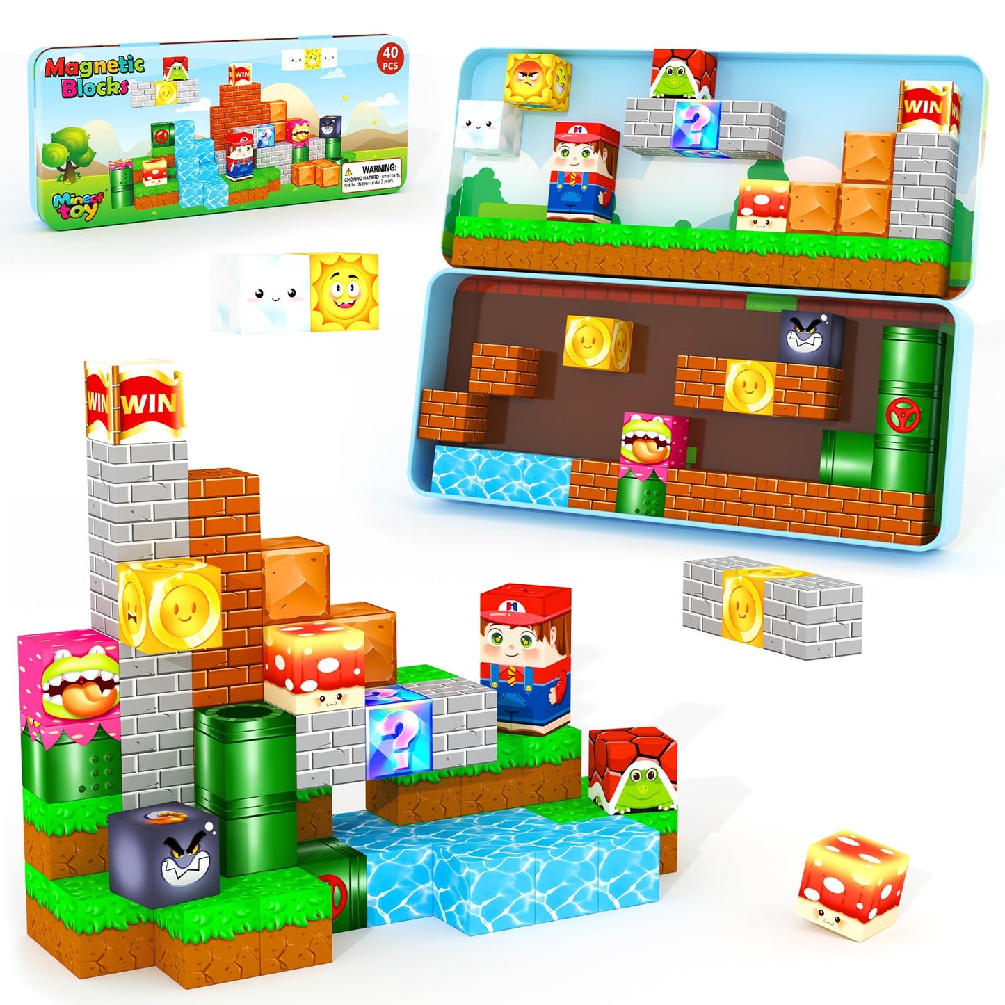 Minecftoy Mini Magnetic Blocks Travel Set | Portable Educational Building Toy for 3-8 Year Olds