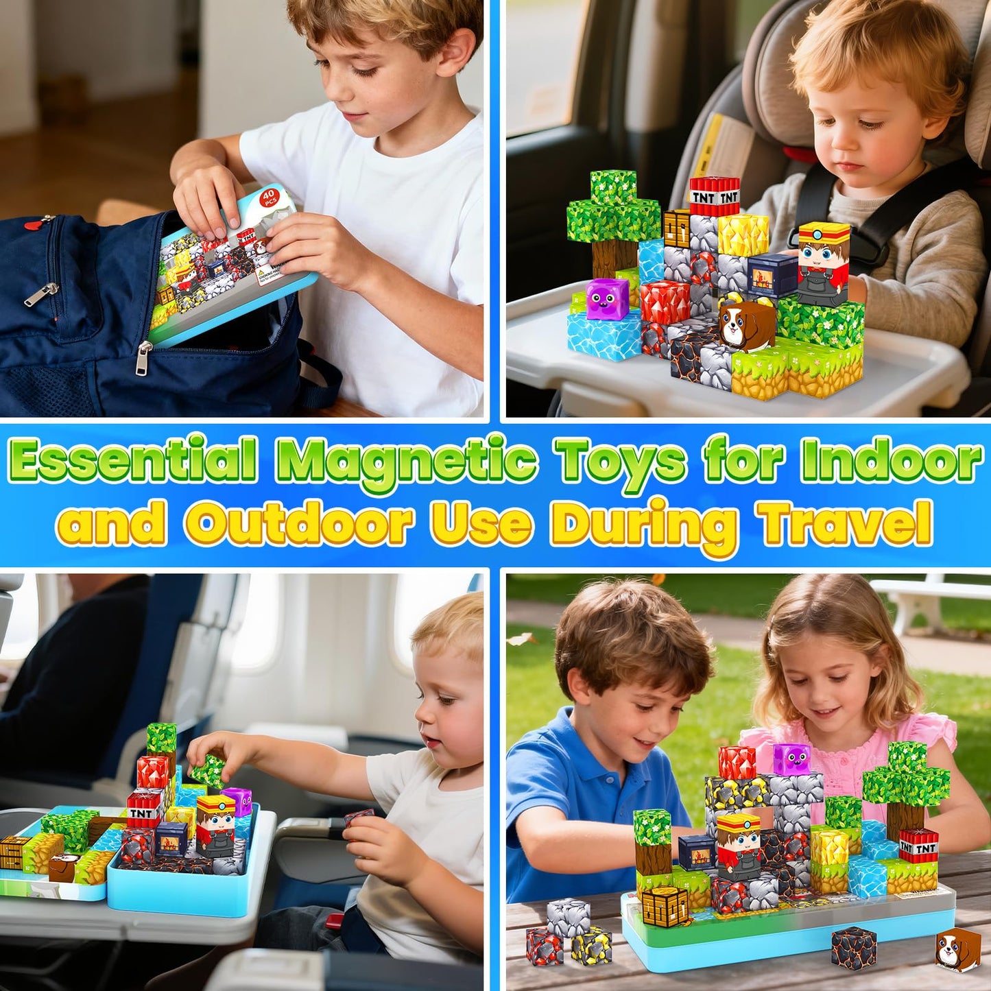 Minecftoy Mini Magnetic Blocks Travel Set – Open-Ended Montessori-Style Blocks with Case for 3+ | Giftable Travel Toys