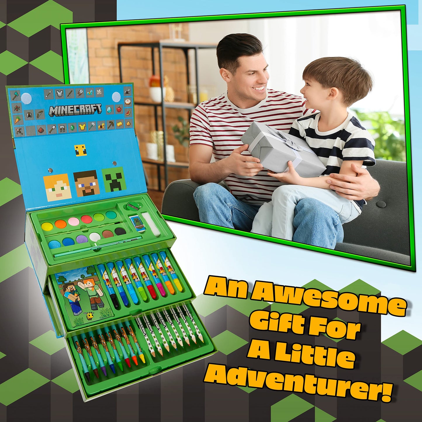 Minecraft Colored Pencils Art Set – 3-Tier Carry Case for Kids