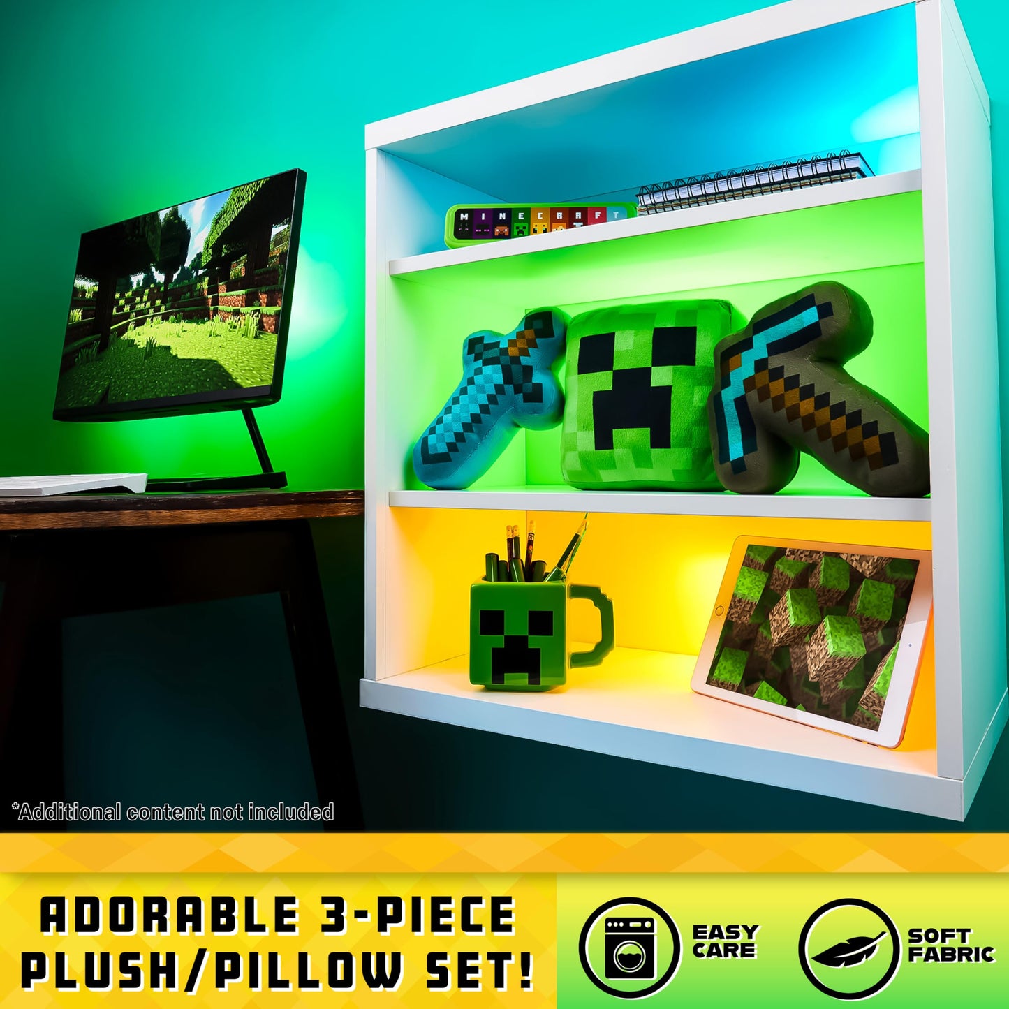 Minecraft Plush Figure Set – 3-Pack Creeper, Sword & Axe Plush Toys (Official Merchandise)