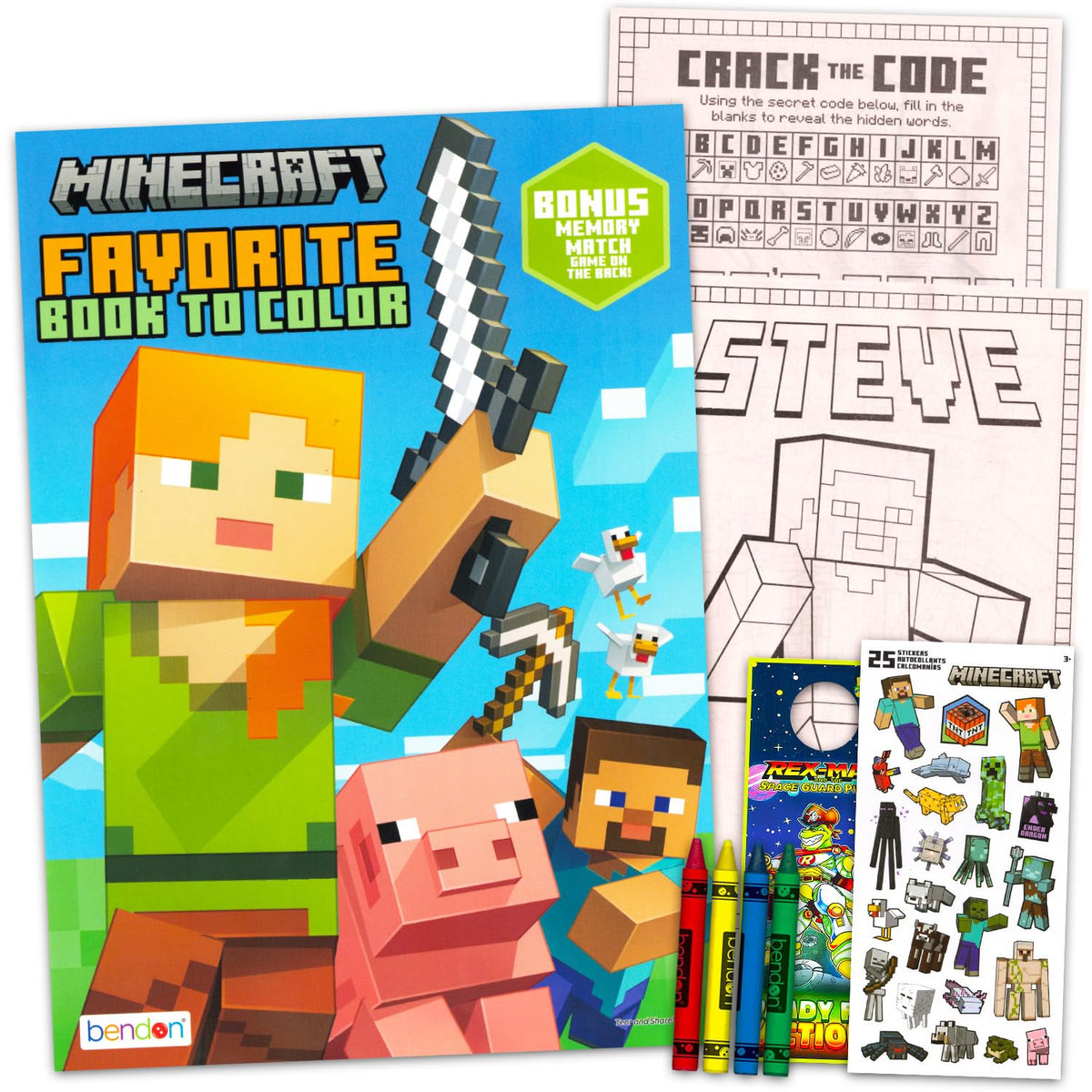 Minecraft Coloring Book Set for Kids Ages 4-8 – Pages, Activities, Stickers & Jumbo Crayons